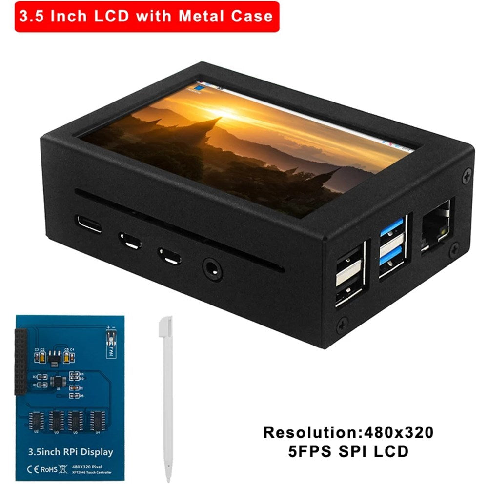 Raspberry Pi 4 Case with 3.5" Touchscreen, Aluminum Armor Case with Cooling Fan for Pi 4B, 3B+, 3B