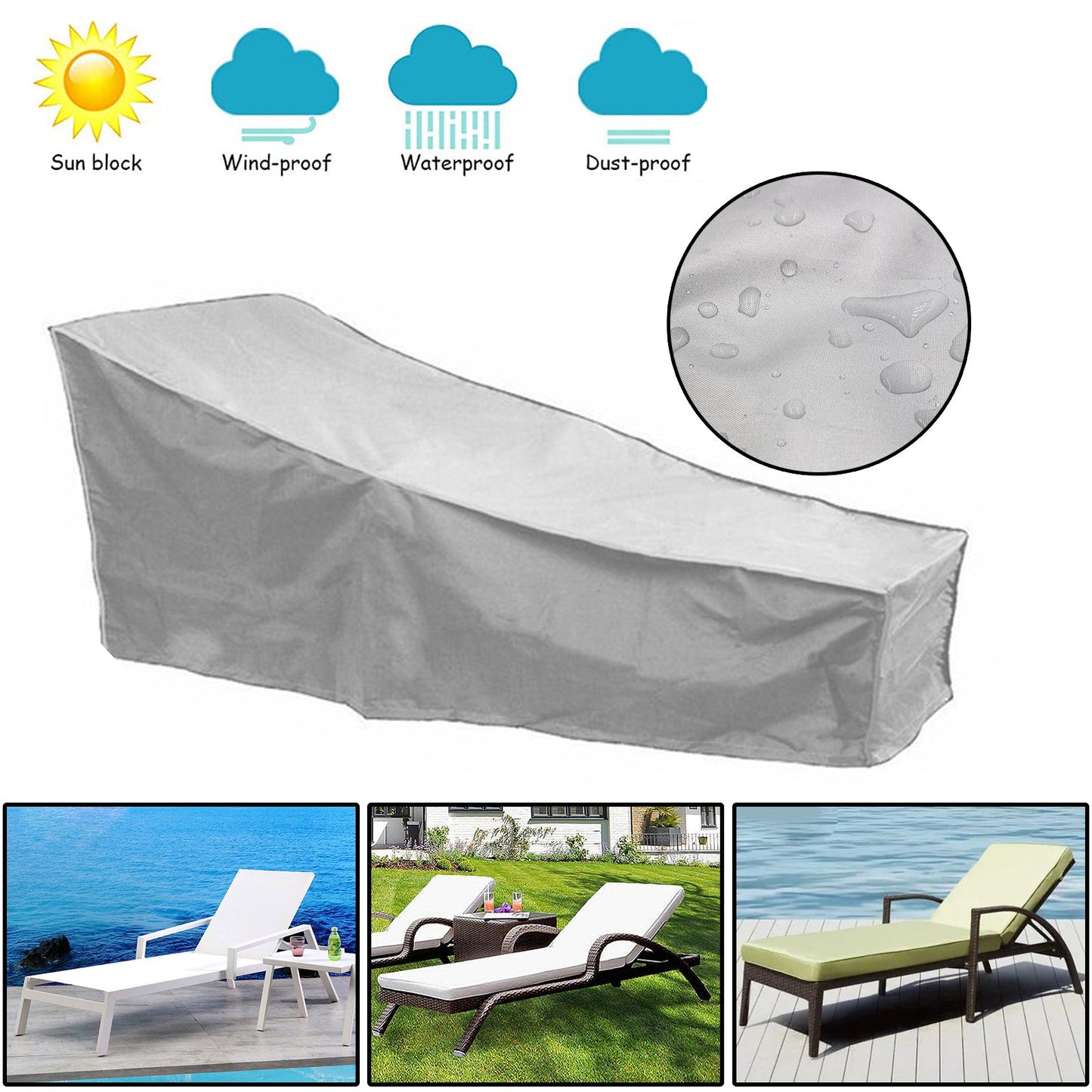 Silver 82x30 Inch Outdoor Lounge Chair Cover, Waterproof 210D Oxford Fabric Patio Chaise Protector