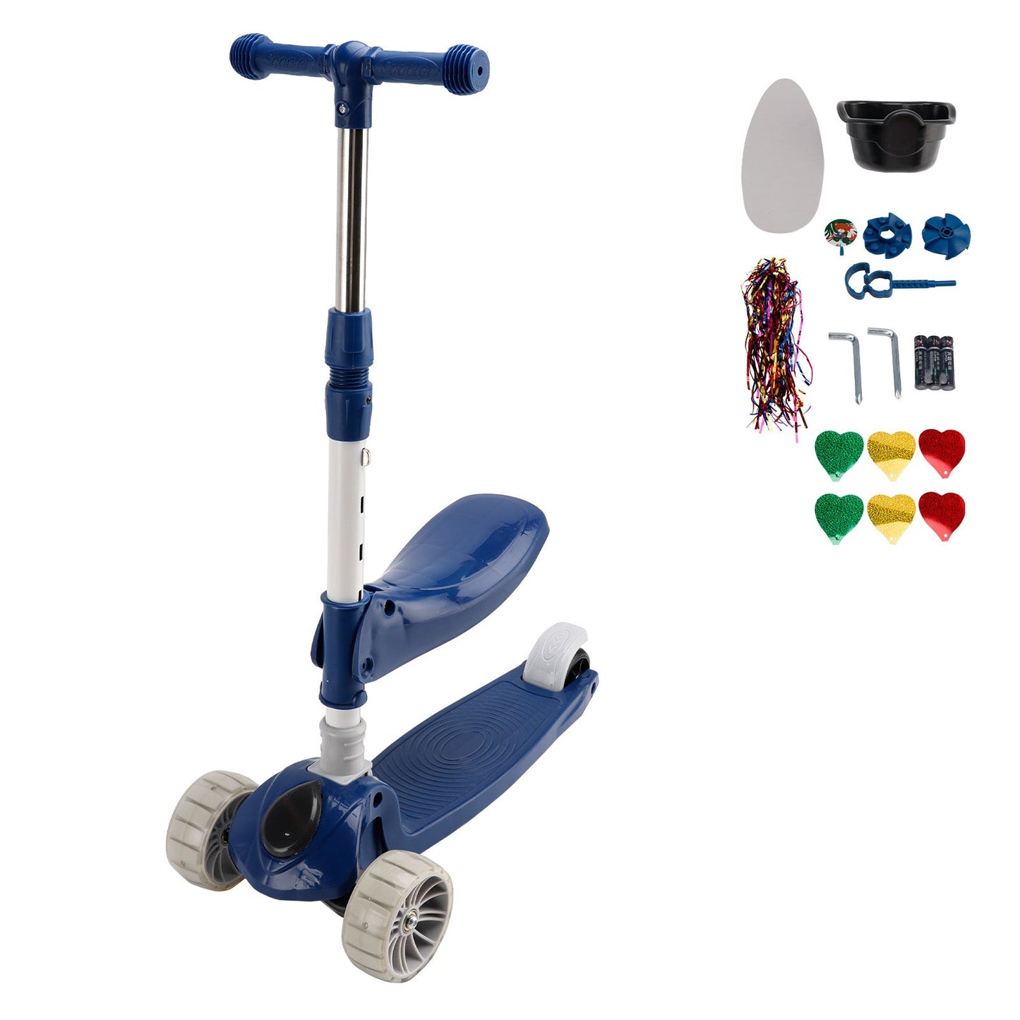 2-in-1 Kids Scooter with Foldable Seat & LED Light-Up Wheels ¨C Adjustable 3-Wheel Ride-On (Blue)