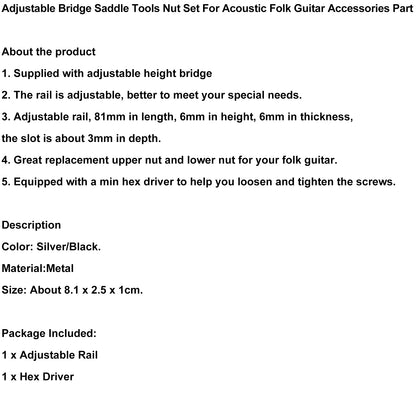 Adjustable Bridge Saddle Tools Nut Set For Acoustic Folk Guitar Accessories Part