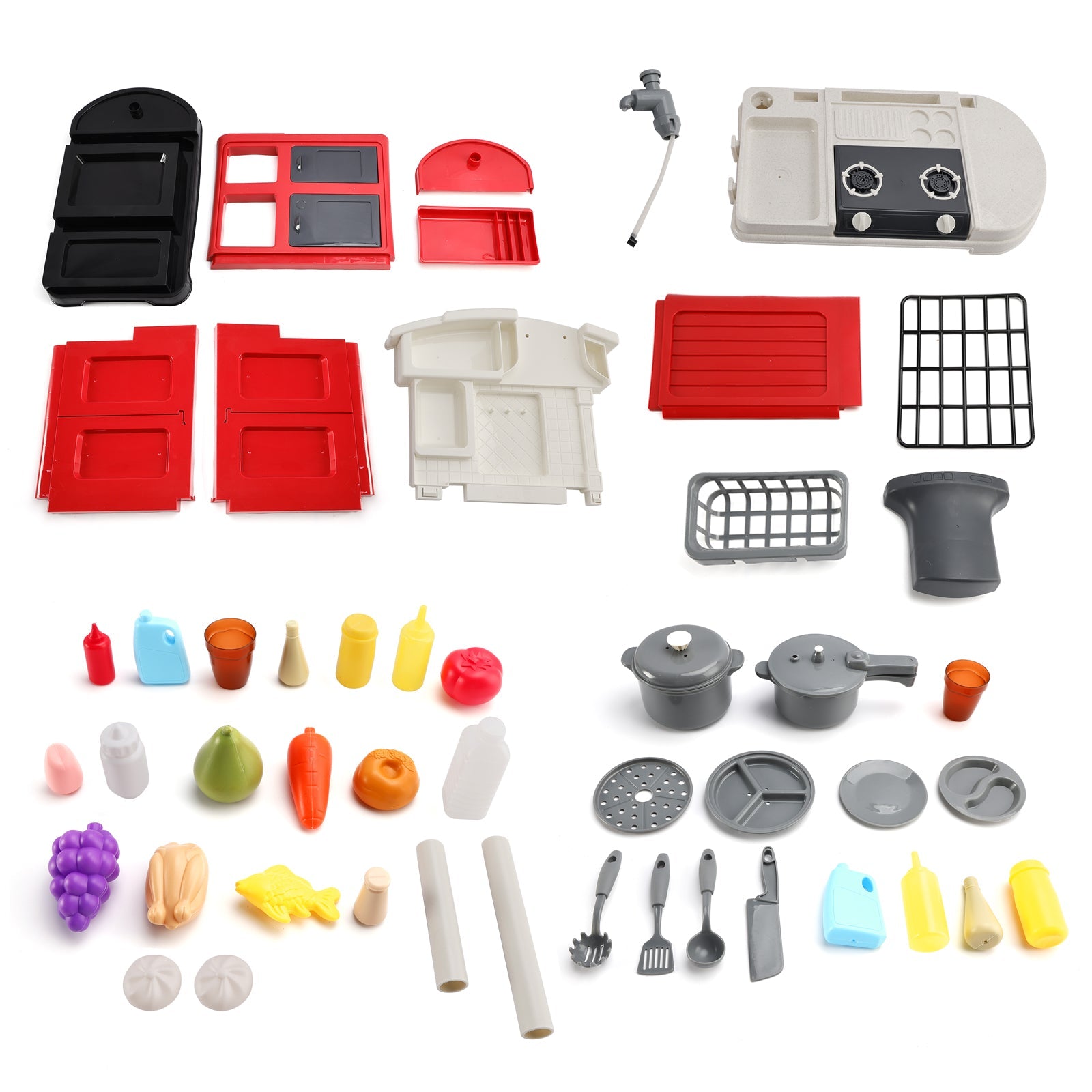 52Pcs Plastic Tableware Kitchen Set With Faucet Water Spray Function Kid Toy
