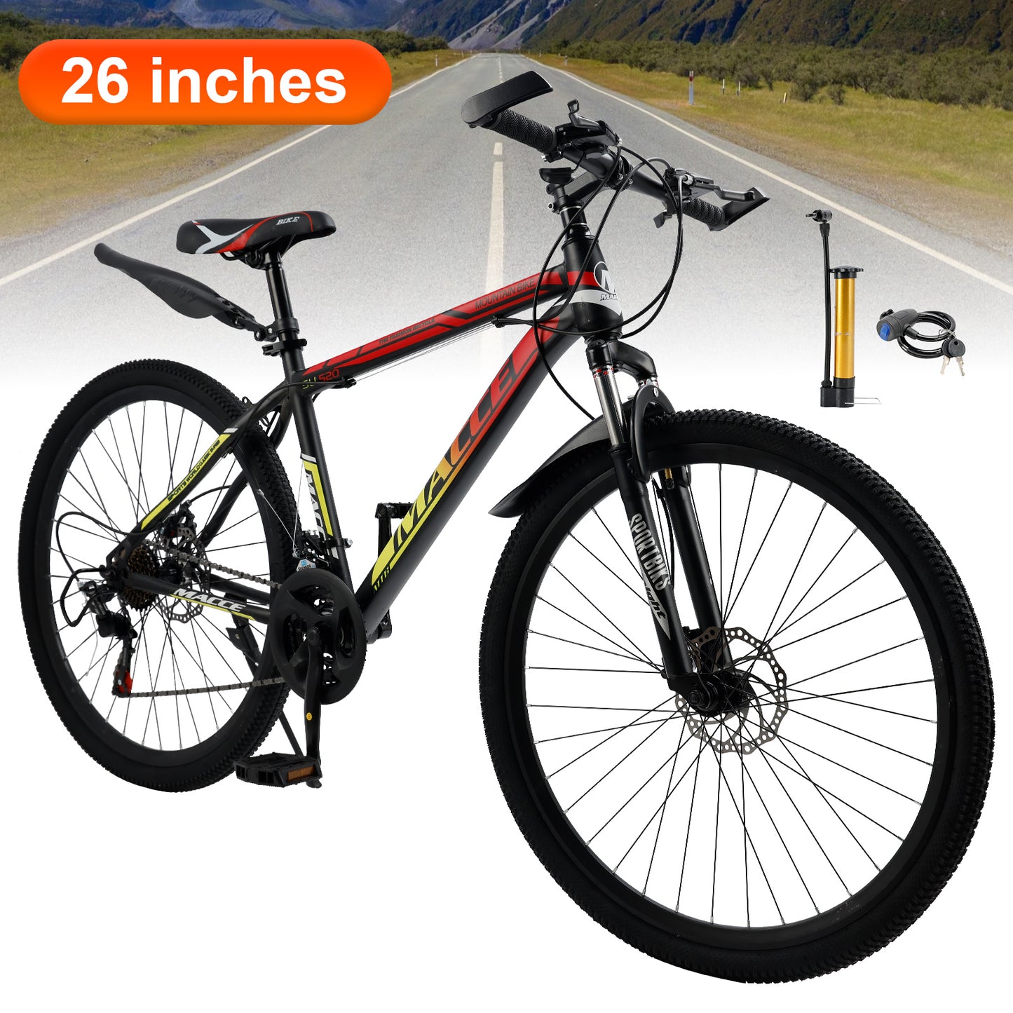 26 inch 24-Speed Mountain Bike with Suspension & Dual Disc Brakes