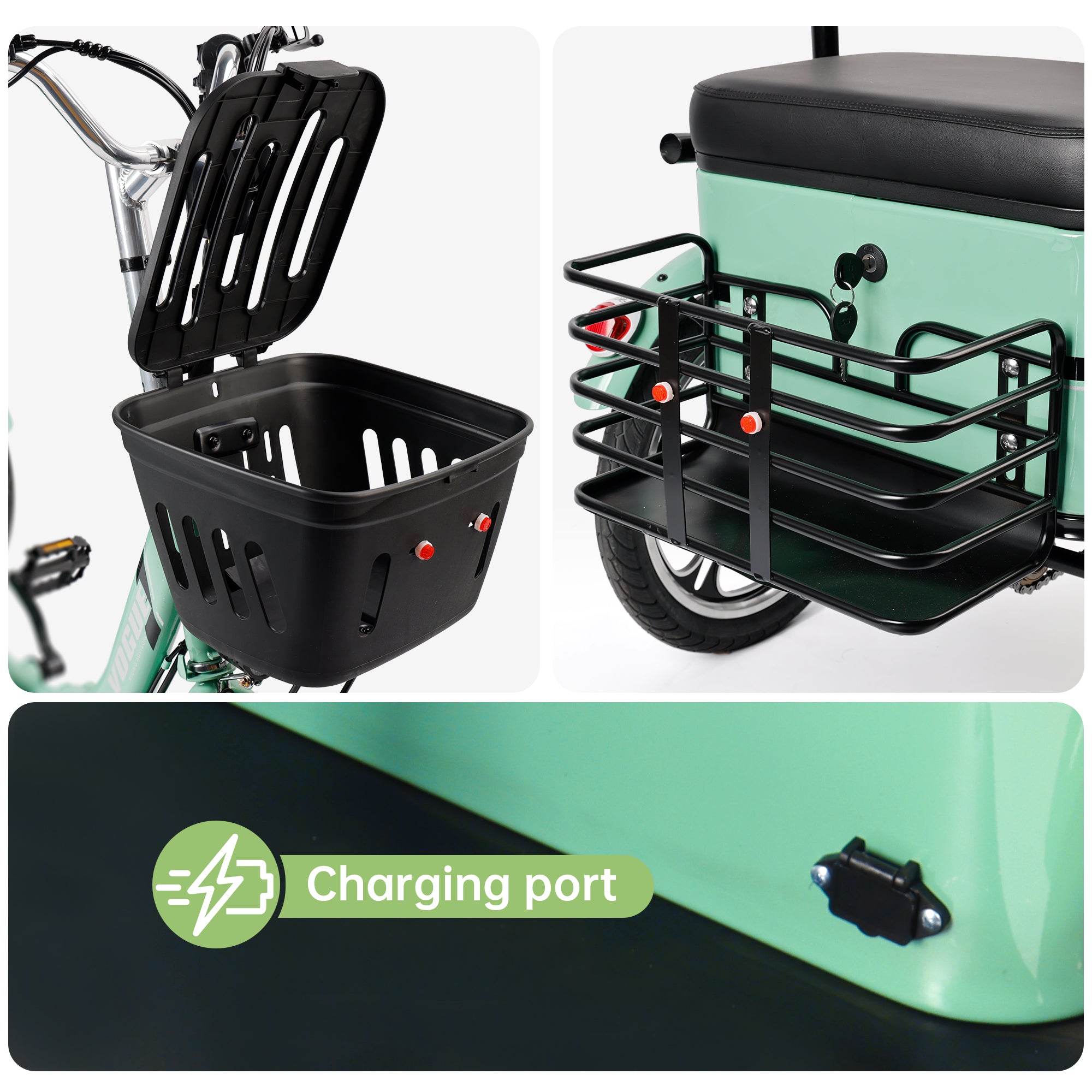 Electric Bike, 400W Folding Trike Ebike, 3 Wheel Electric Bicycle, Up to 34 Miles, 16 Tire Tricycle for Adults, Green