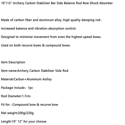 3/4/5 inch Archery Carbon Stabilizer Bar Short Side Extender