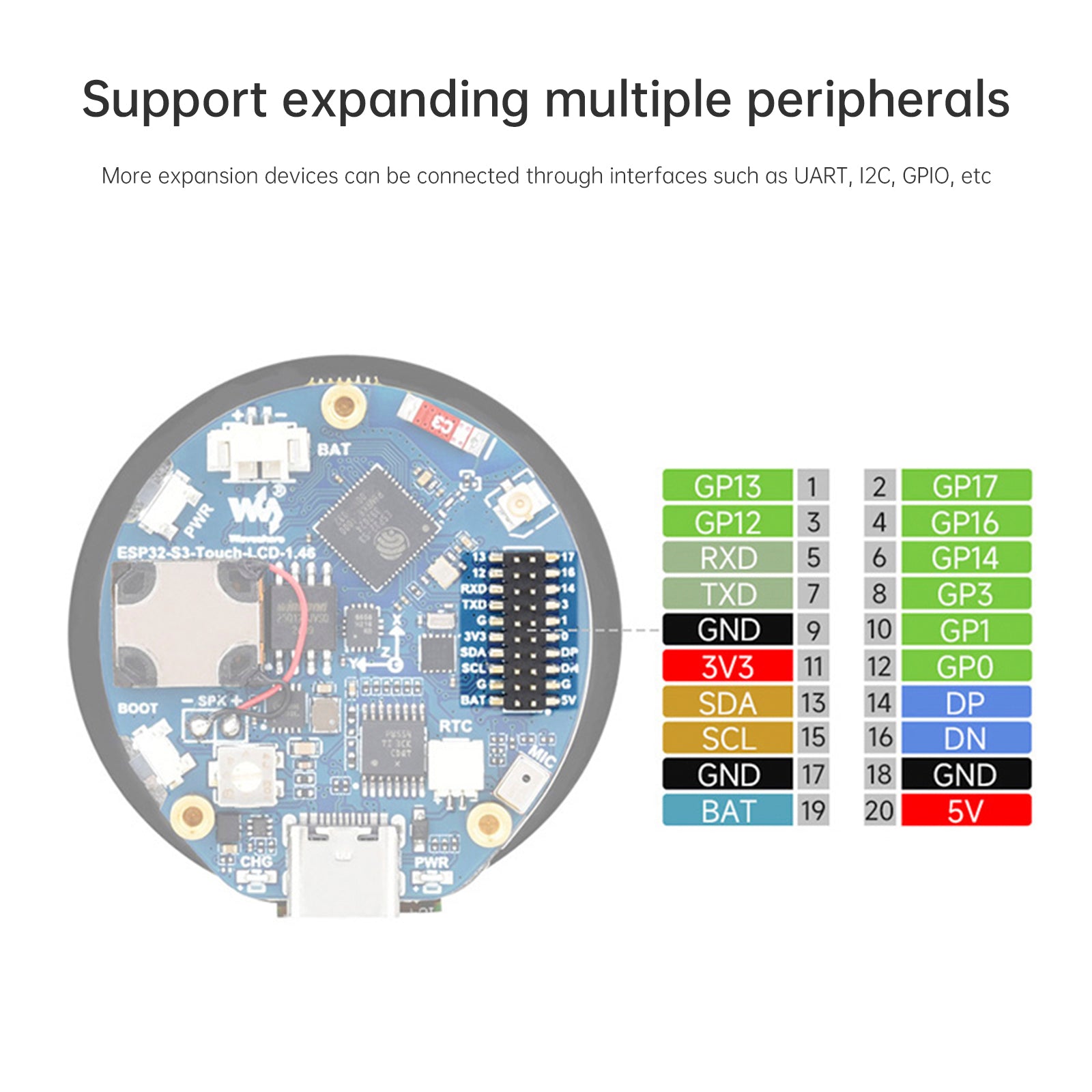 ESP32-S3 1.46-inch Circular Touch Screen Development Board Wifi Audio Playback