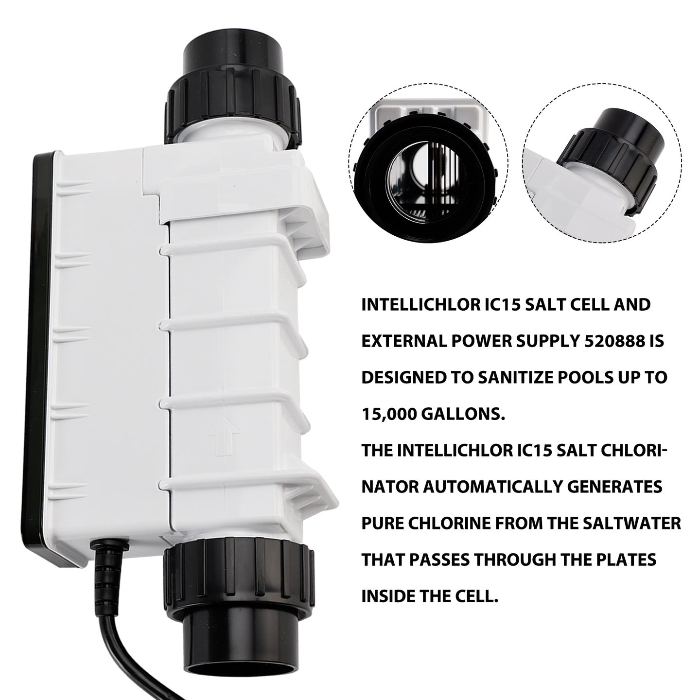 IC15 Salt Cell Chlorine Generator – Replacement System for Saltwater Pools
