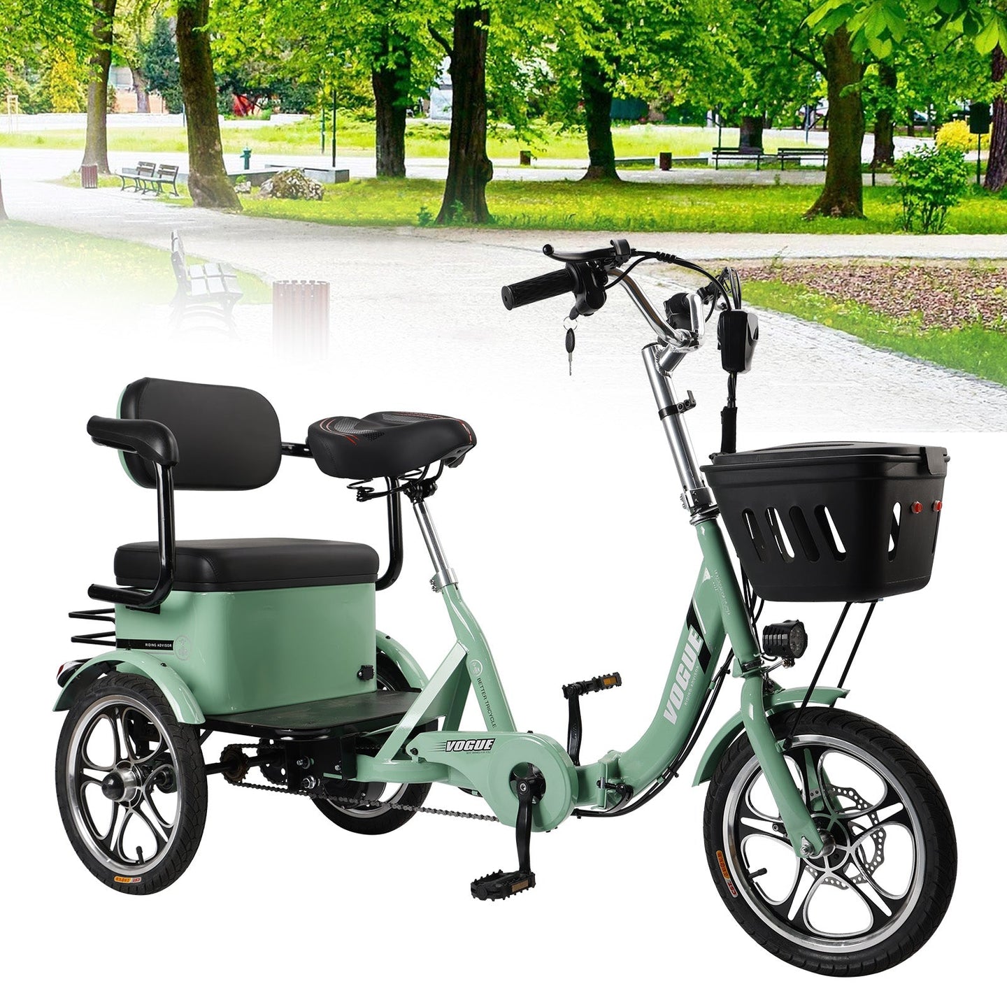 Electric Bike, 400W Folding Trike Ebike, 3 Wheel Electric Bicycle, Up to 34 Miles, 16 Tire Tricycle for Adults, Green