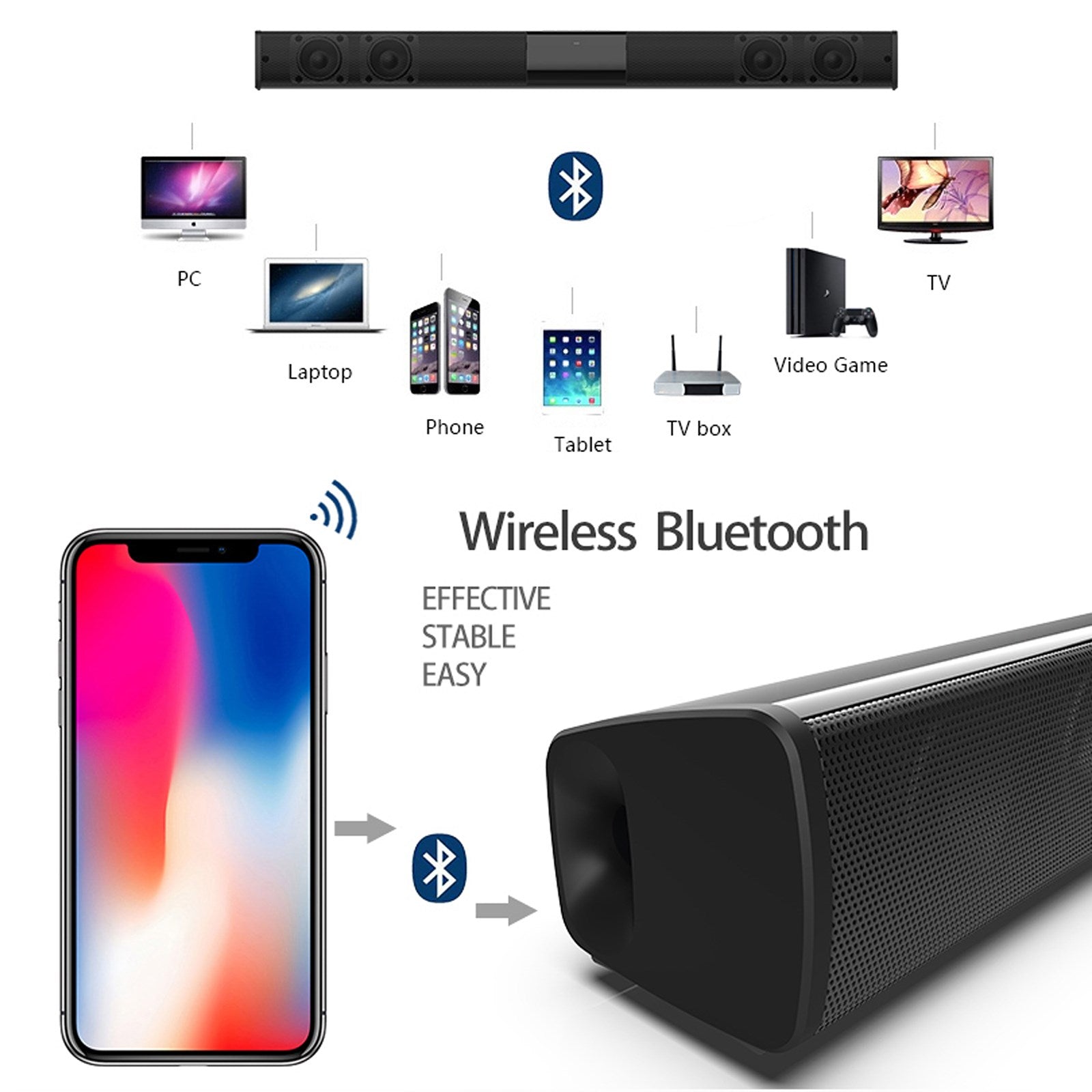 Portable Wireless Sound Bar System – 4 Speaker Subwoofer for TV Home Theater