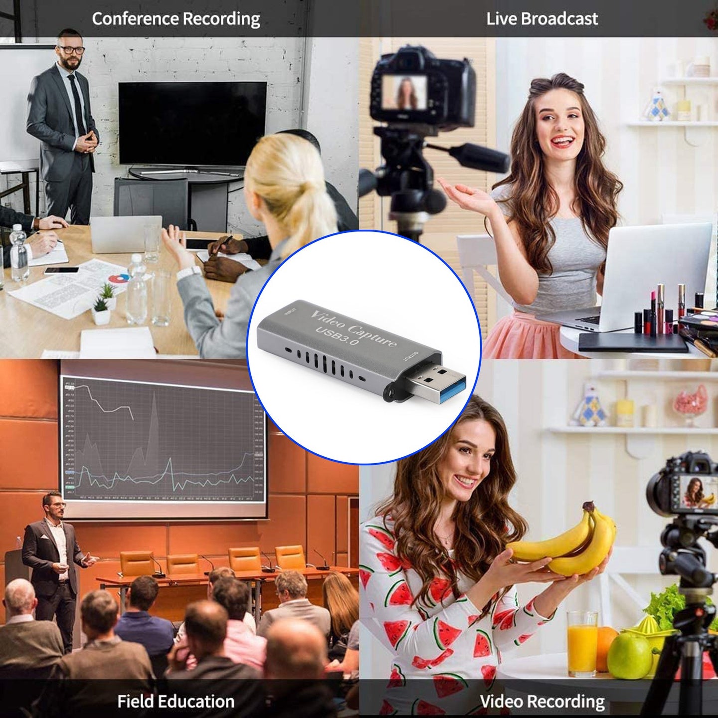 4K HD to USB Video Capture Card Device for Live Streaming Gaming Conference