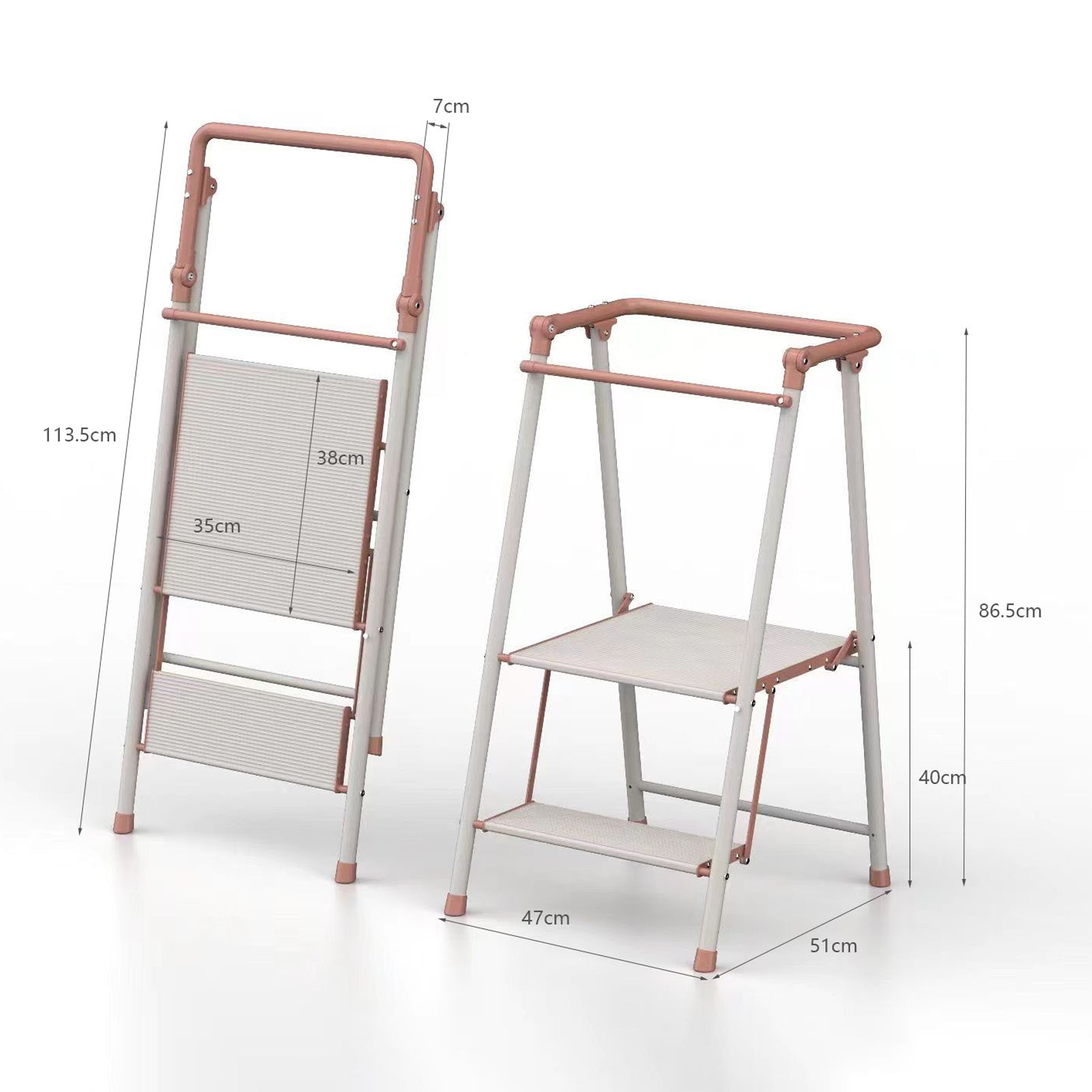 Folding 2-Step Stool with Safety Rails for Kids & Adults, Counter Height Kitchen Helper, Portable, 225lb Capacity
