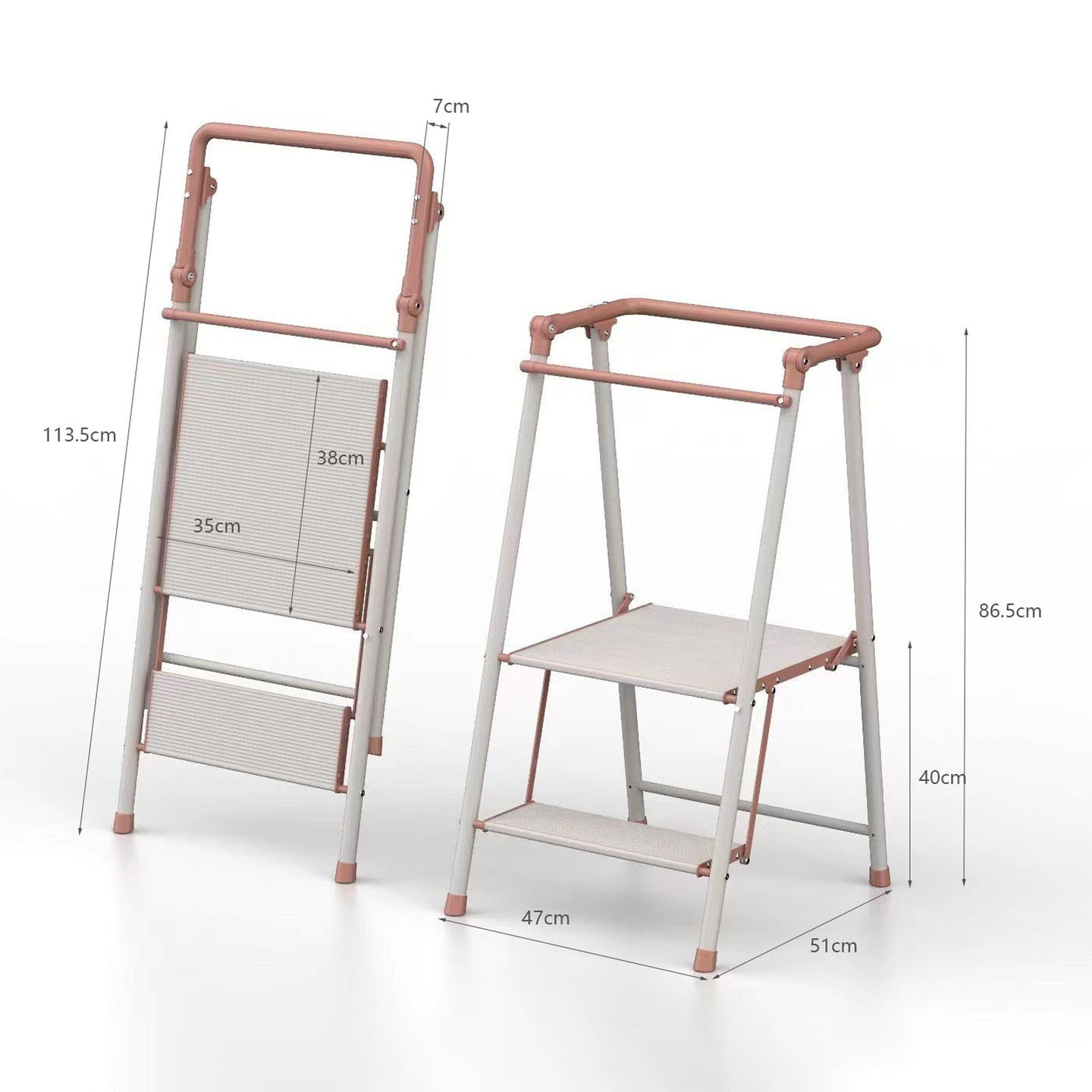 Folding 2-Step Stool with Safety Rails for Kids & Adults, Counter Height Kitchen Helper, Portable, 225lb Capacity