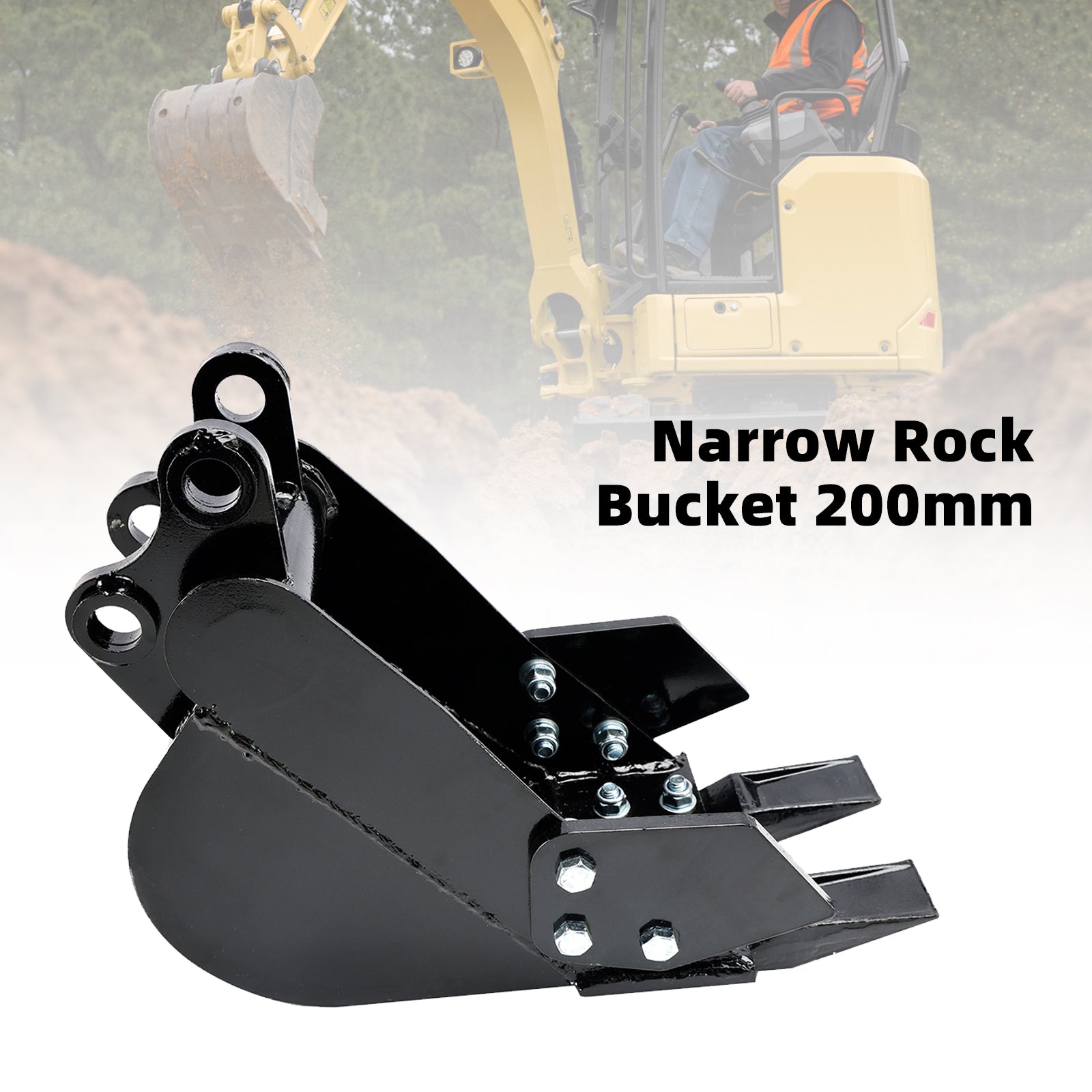 2-Tooth Mini Excavator Trenching Bucket 200mm Narrow Rock Digging Attachment