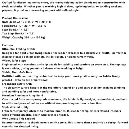 330lb Portable 4-Step Folding Ladder – Aluminum Step Stool with Anti-Slip Wide Pedals for Home & Office