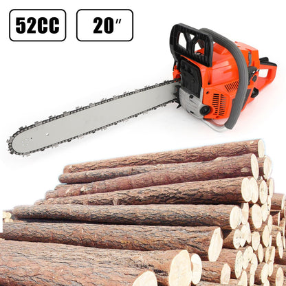 52CC Gas Chainsaw with 20-Inch Bar, 2.5kW 2-Stroke Engine for Tree Cutting & Firewood
