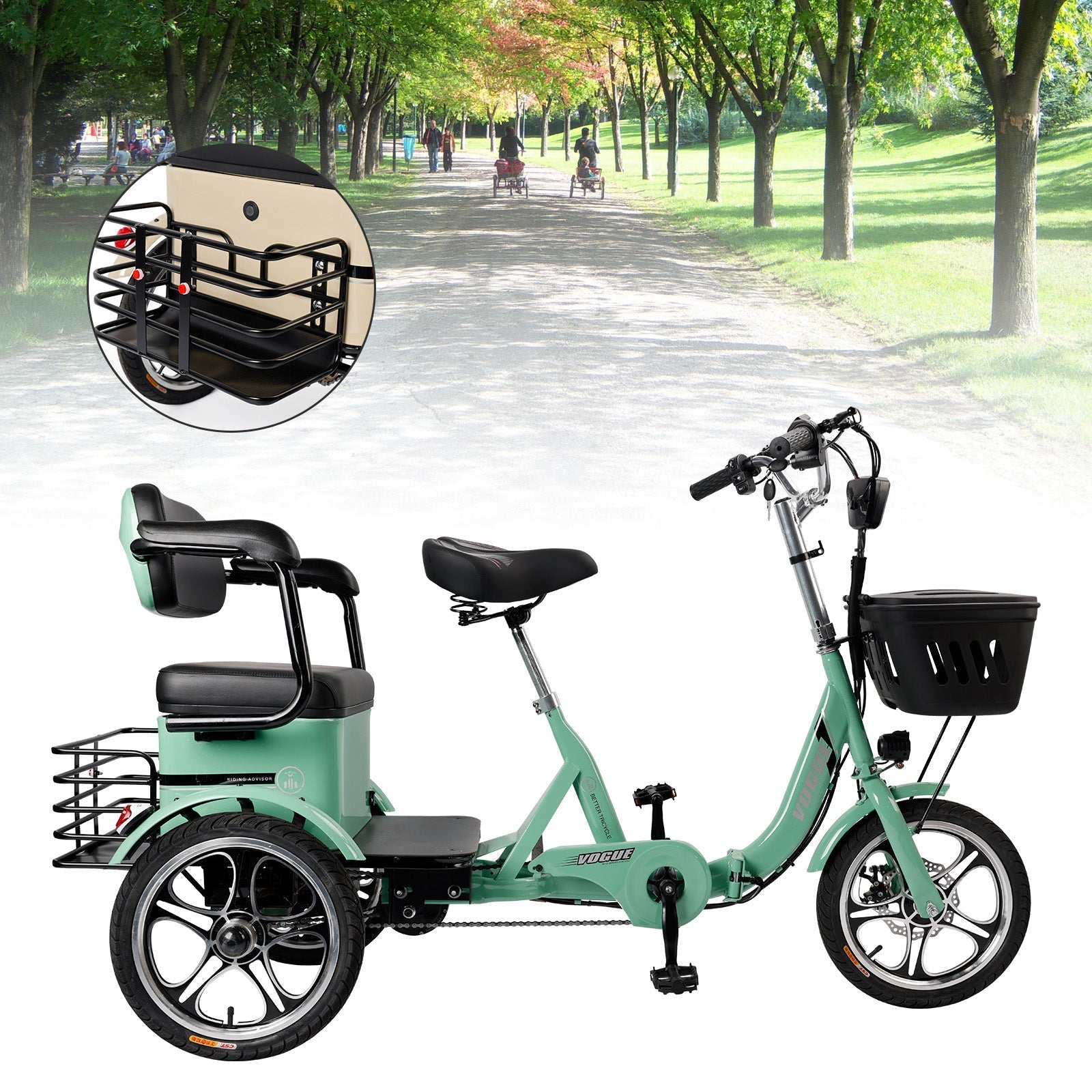 Folding Electric Trike 3-Wheel Bike for Adults, 48V 12Ah, 400W