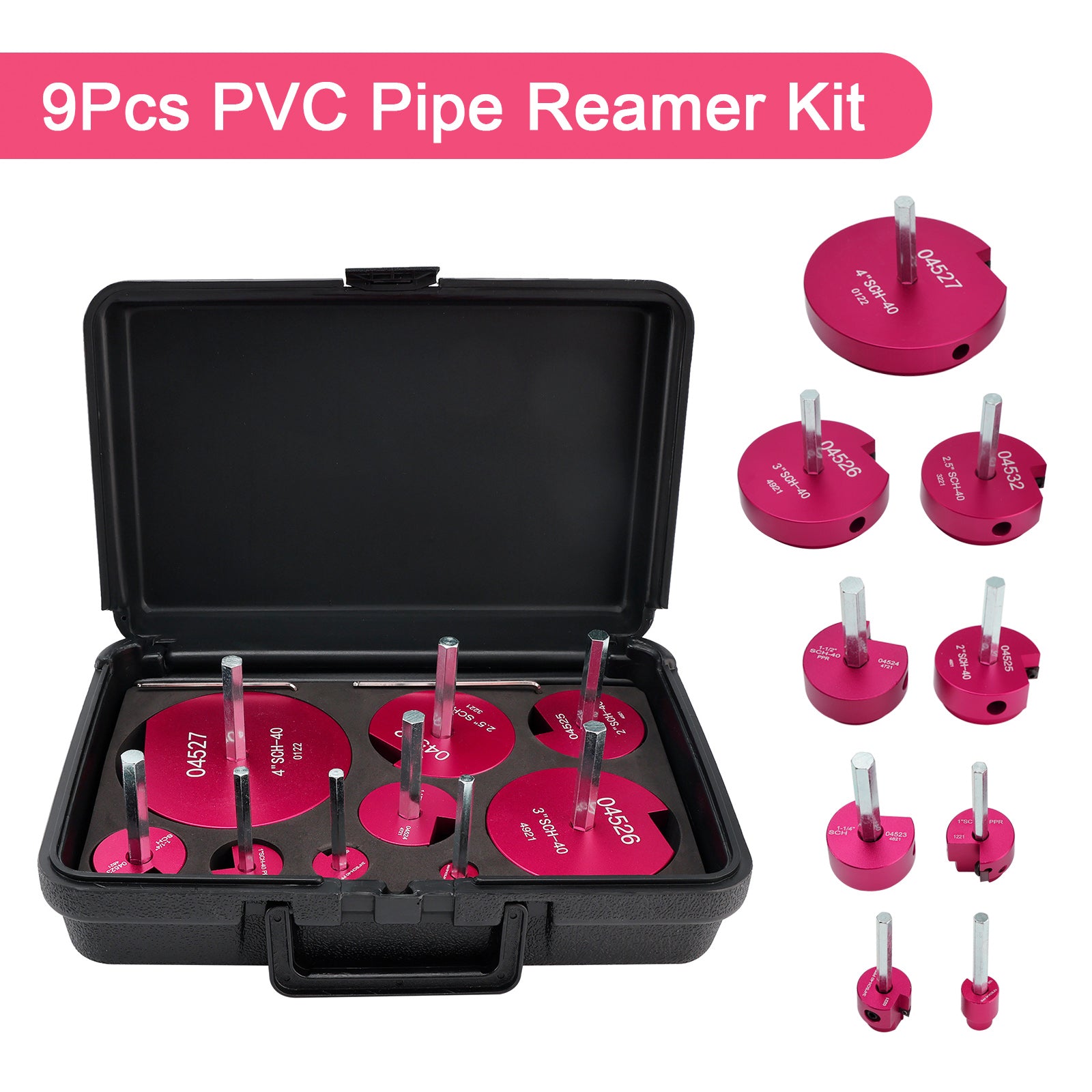 6-Piece Carbide Pipe Reamer Kit, Fitting Saver for PVC, CPVC & ABS Pipes, Fits 1/2" Drills, with Case
