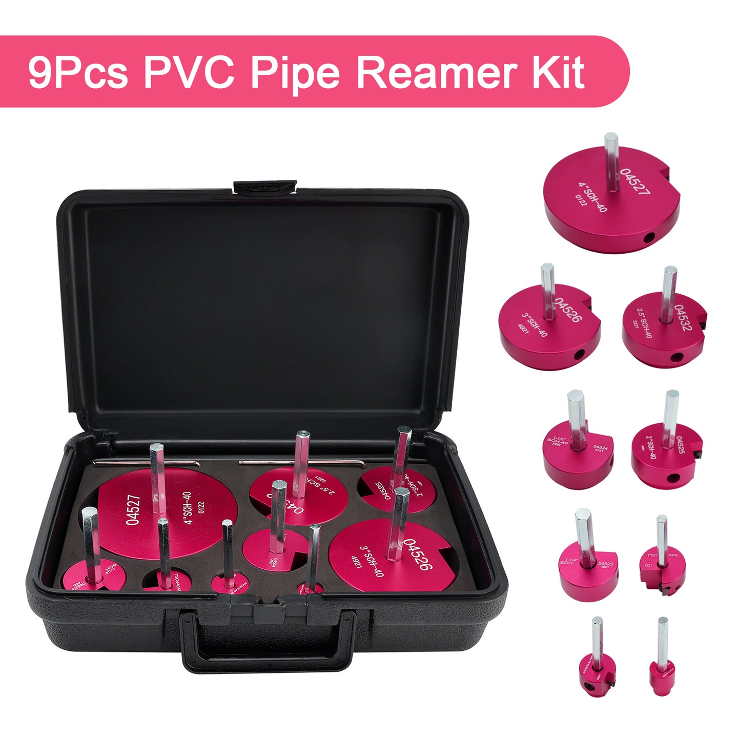 6-Piece Carbide Pipe Reamer Kit, Fitting Saver for PVC, CPVC & ABS Pipes, Fits 1/2" Drills, with Case