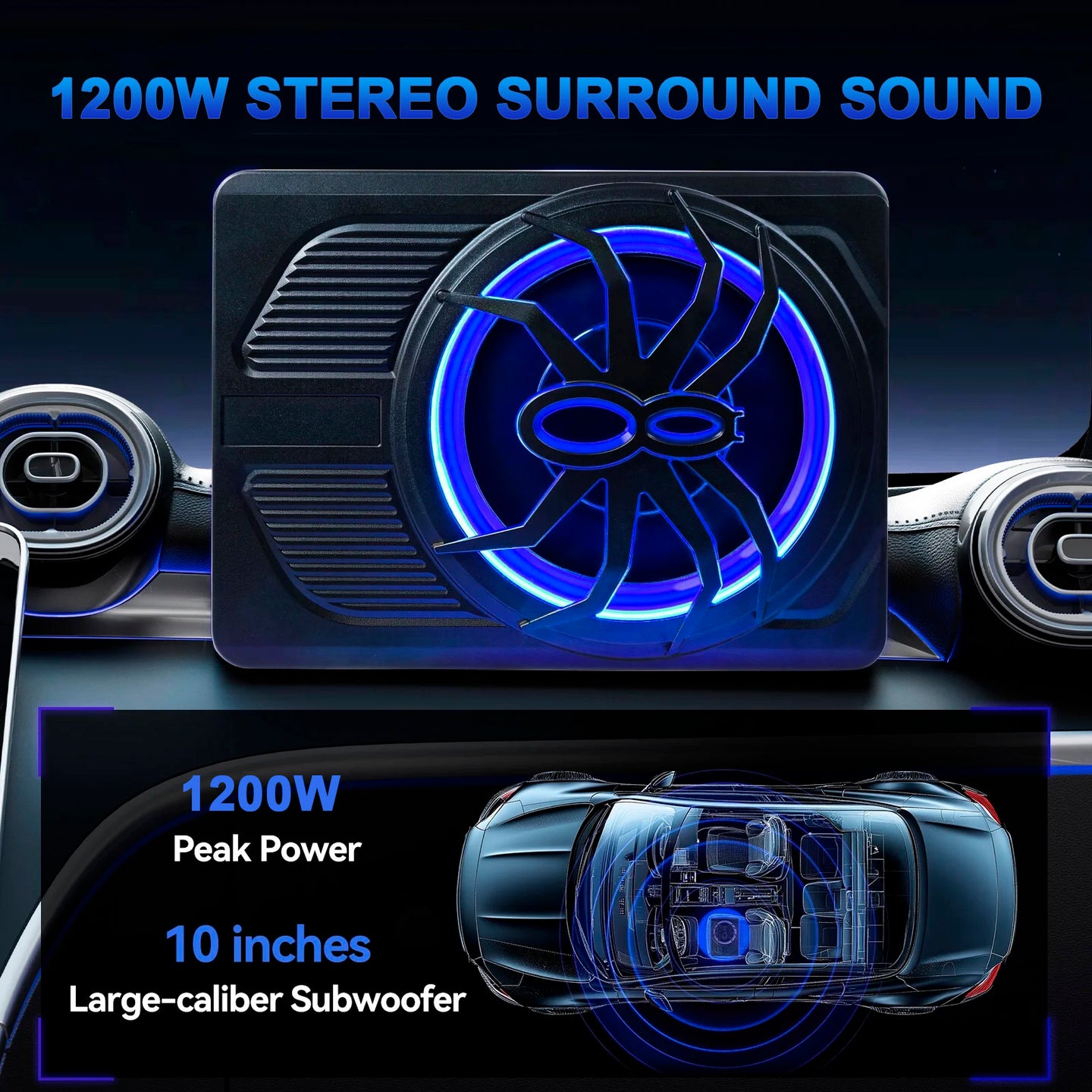 BassGlow™ Slim Under-Seat Powered Car Subwoofer