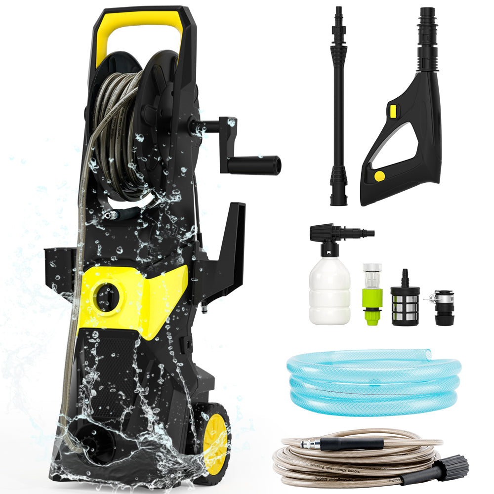 3000 PSI 2.6 GPM Electric Pressure Washer with Hose Reel & Foam Cannon for Cars, Decks, Patios & Driveways