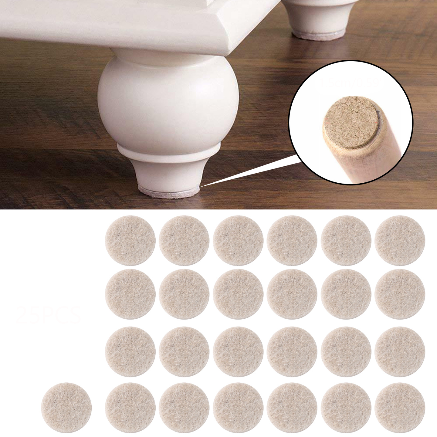 Furniture Table Chair Leg Non-Slip Self-Adhesive Floor Protector EVA Sticky Pads, 15mm / 25pads