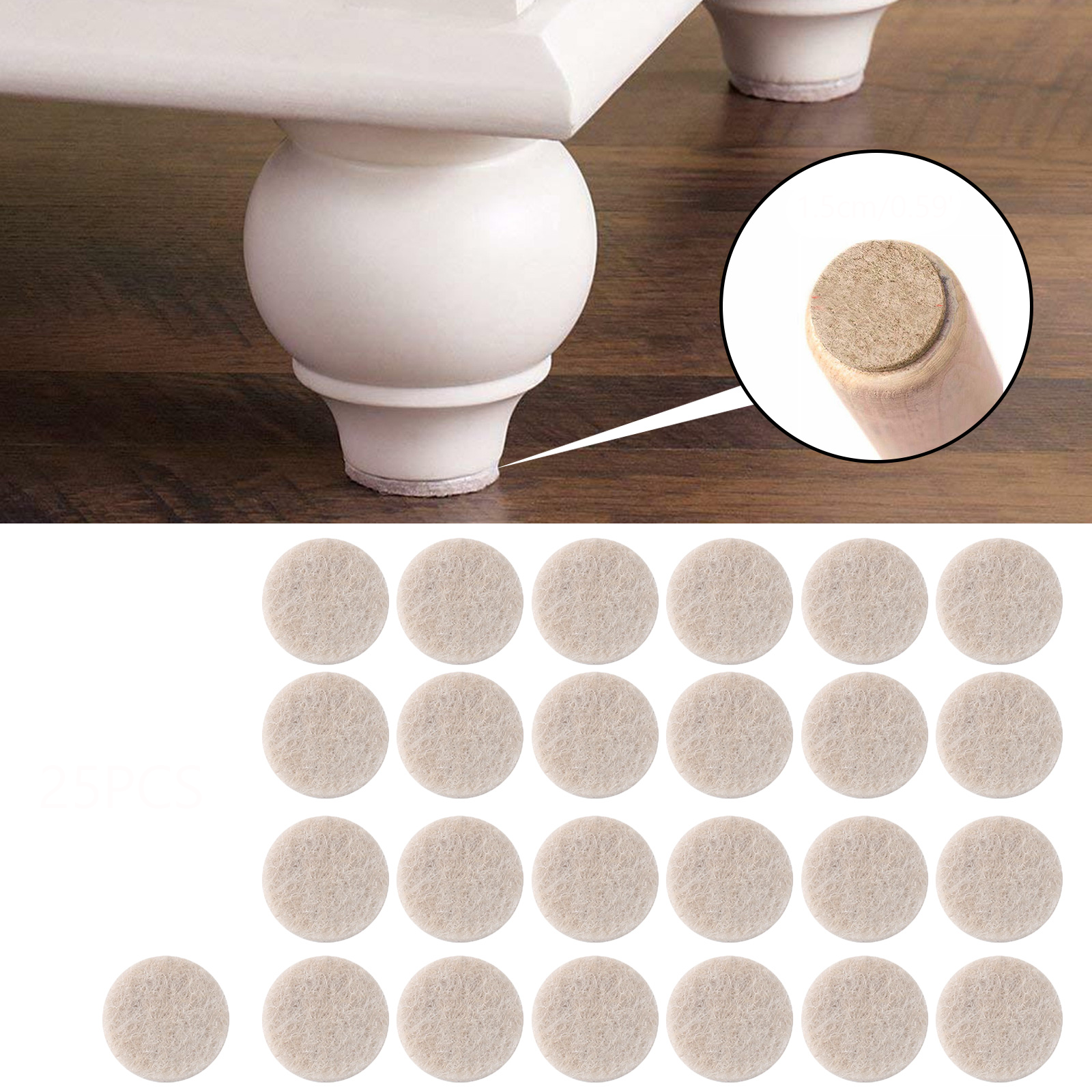 Furniture Table Chair Leg Non-Slip Self-Adhesive Floor Protector EVA Sticky Pads, 15mm / 25pads