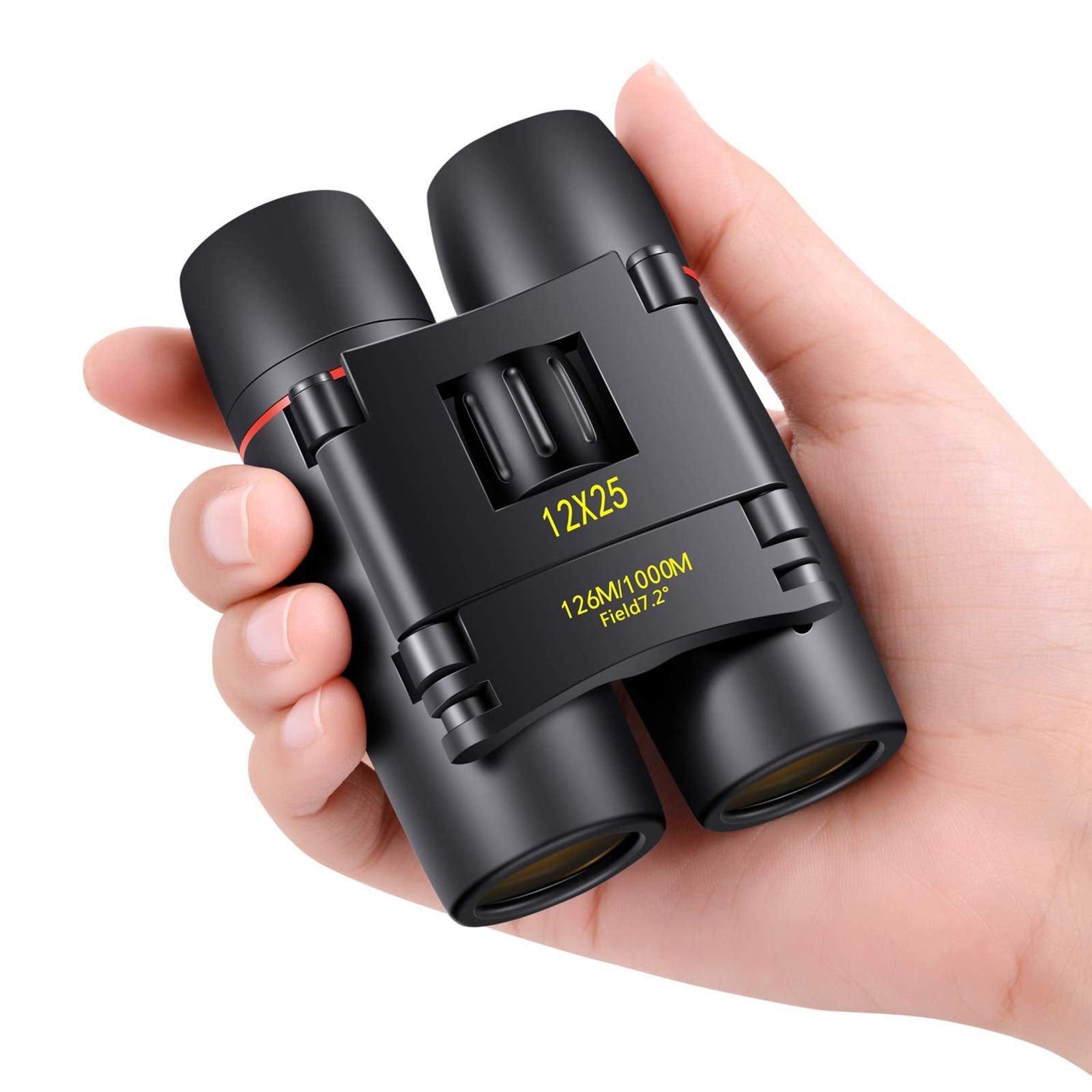 12×25 Compact Binoculars – Folding Travel Binoculars with BAK4 Prisms