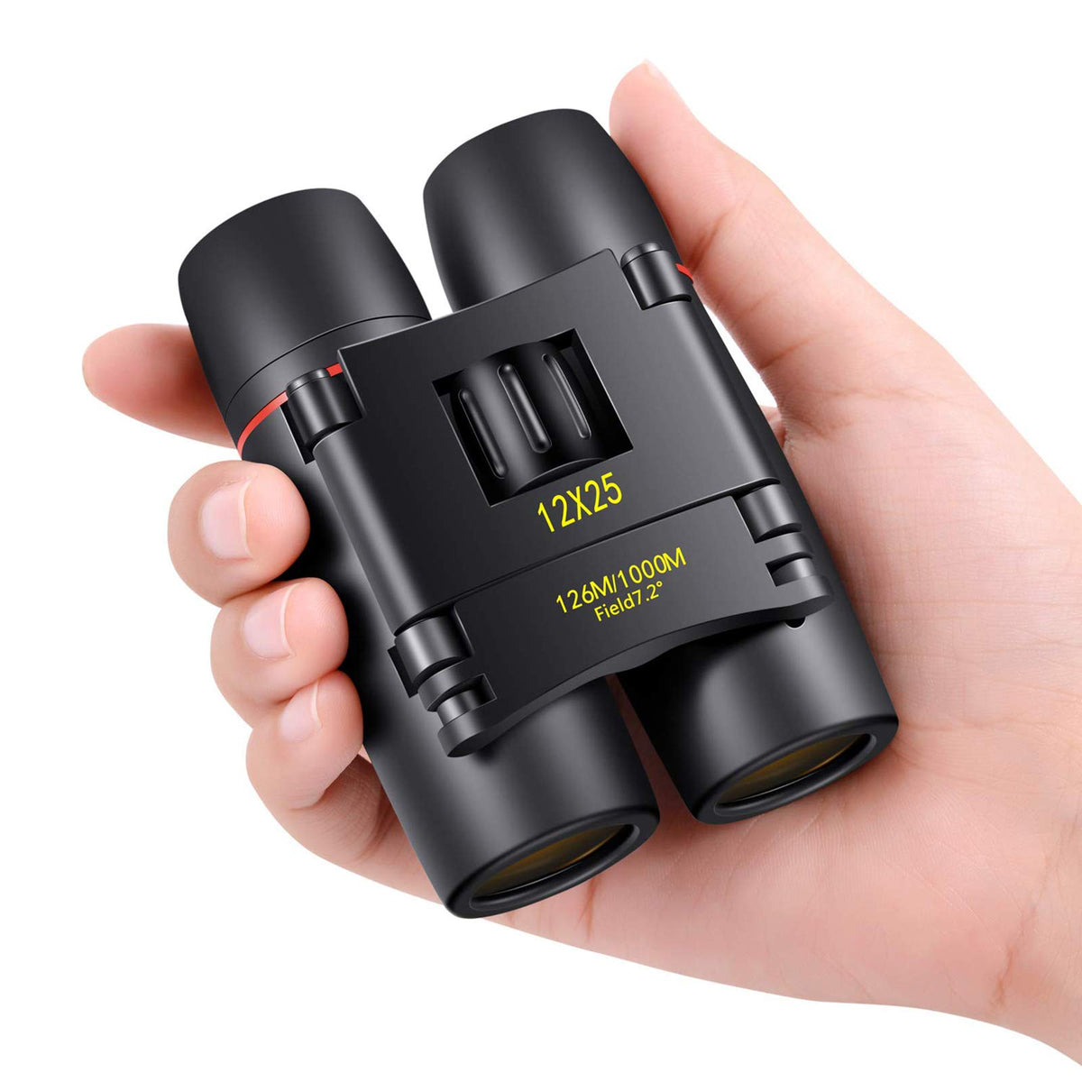 12×25 Compact Binoculars – Folding Travel Binoculars with BAK4 Prisms