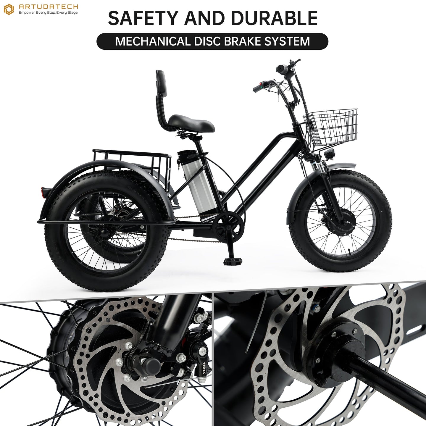 Black Electric Snow Trike with 500W Motor & Large Basket
