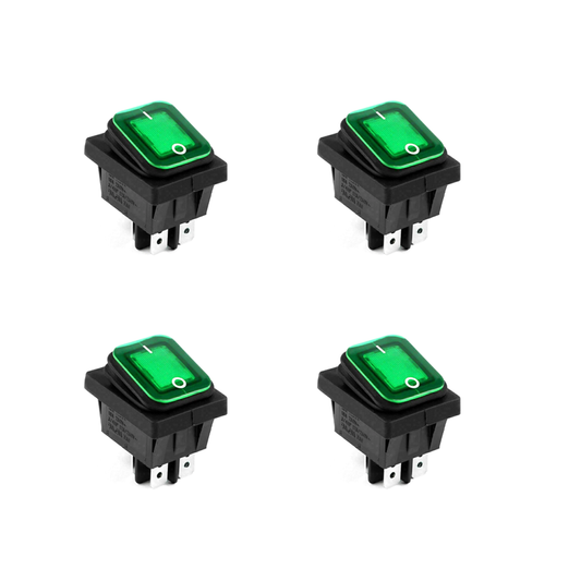 4Pcs RLEIL RL2-102 Waterproof IP65 Car Rocker Switch 4Pin 125/250VAC Green