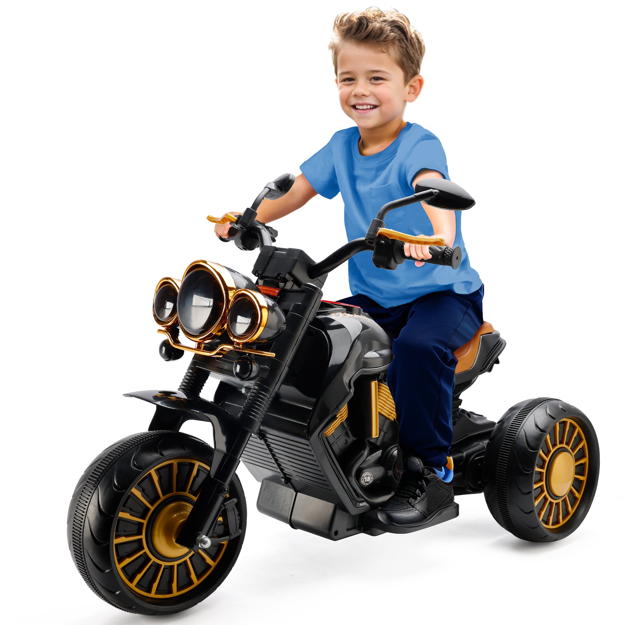 3-Wheel Kids Ride-On Motorcycle, Electric Dual-Drive w/ LED Lights (Black), Ages 1–8 (Copy)