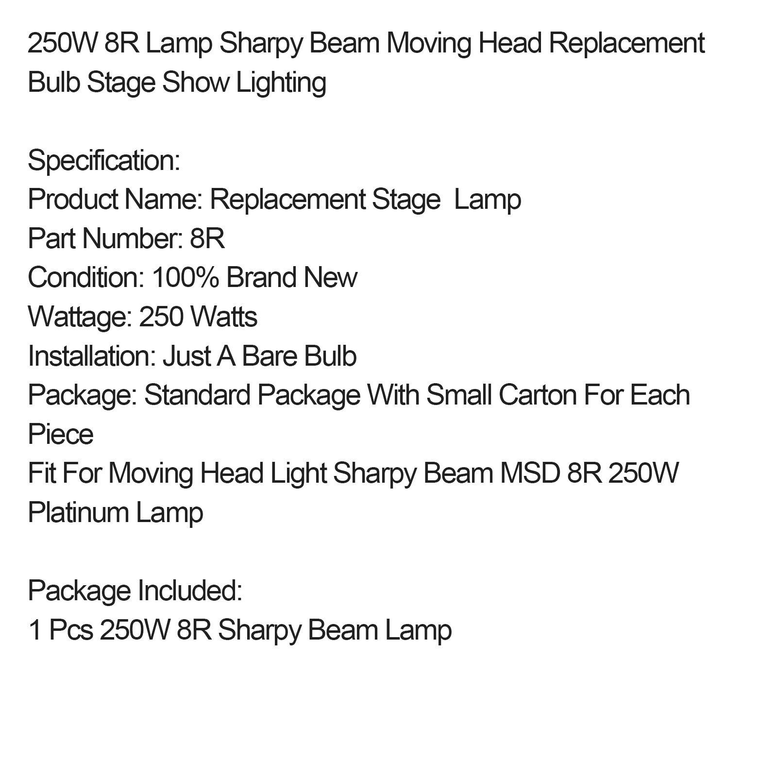 250W MSD 8R Lamp Sharpy Beam Moving Head Replacement Bulb Stage Show Lighting