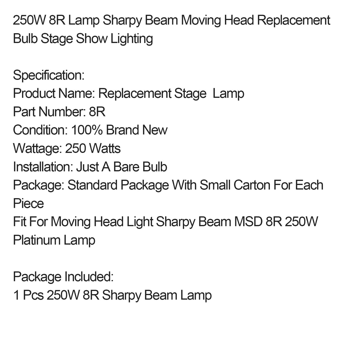 250W MSD 8R Lamp Sharpy Beam Moving Head Replacement Bulb Stage Show Lighting