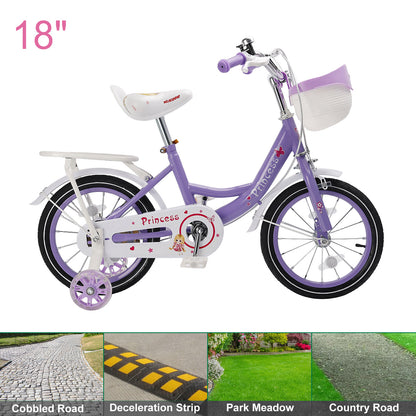 16"/18" Children Princess Bicycle Girls Bike with Removable Training Wheels Pink