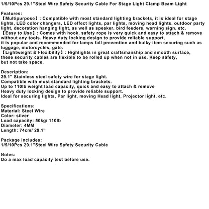 1/5/10Pcs 29.1"Steel Wire Safety Security Cable For Stage Light Clamp Beam Light