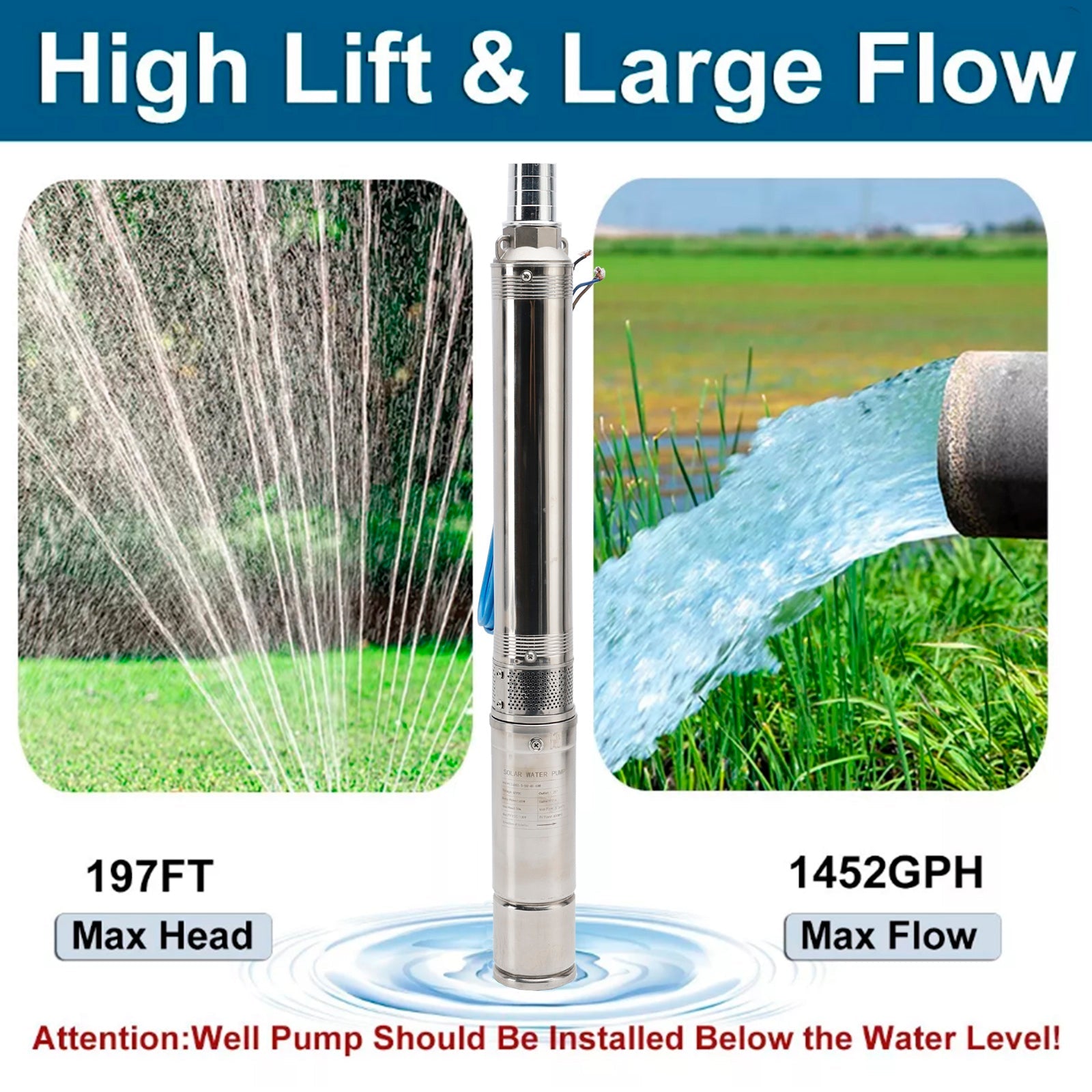 600W 48V Solar Submersible Water Pump with MPPT Controller – 3 Inch Deep Well Pump for Farm & Irrigation