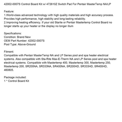 Replacement Control Board Kit Pentair MasterTemp 472610Z For Pentair MasterTemp NA/LP