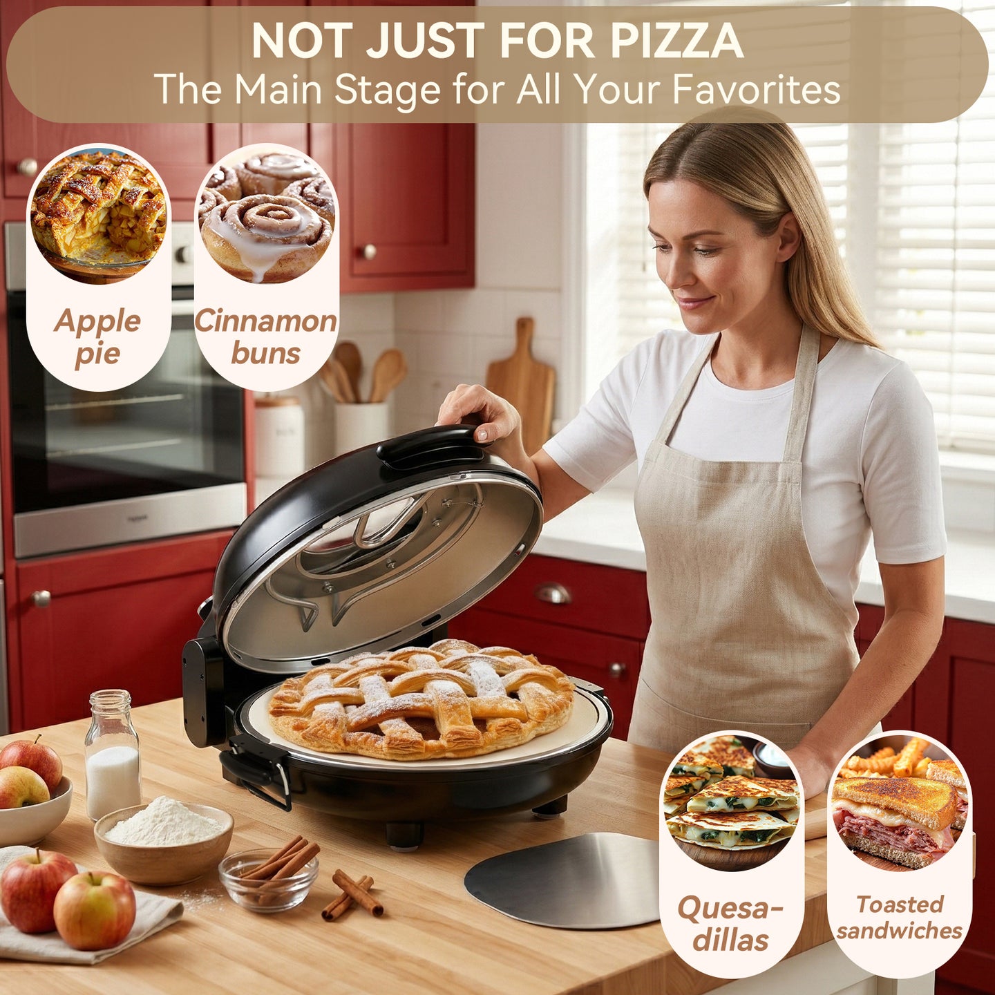 Electric Pizza Maker–12 Inch Electric Pizza Oven Indoor Countertop Maker with Ceramic Stone Heats up to 800˚F