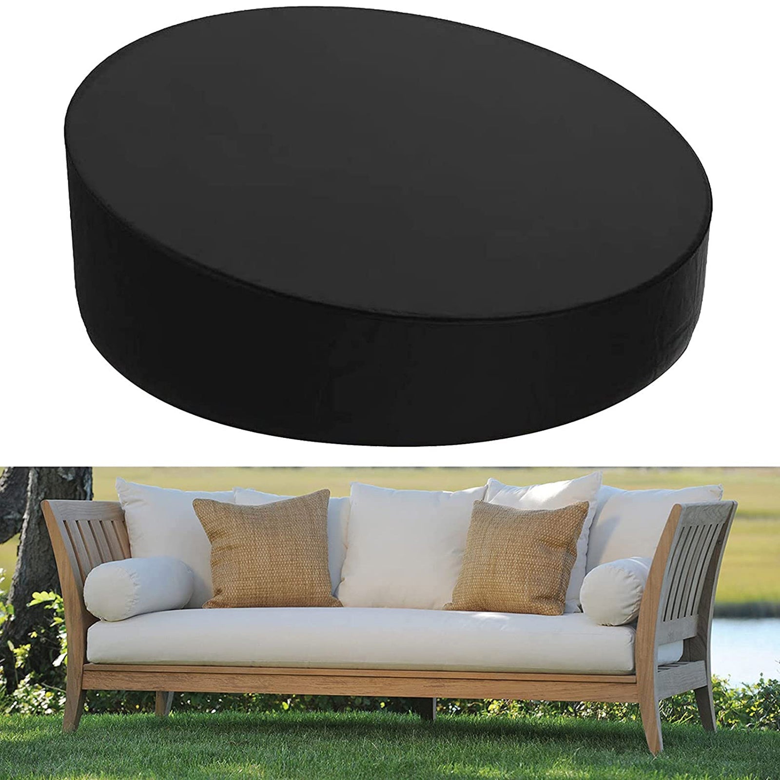 90-Inch Round Outdoor Daybed Cover, Heavy-Duty 210D Oxford Waterproof Patio Furniture Protector (Black)