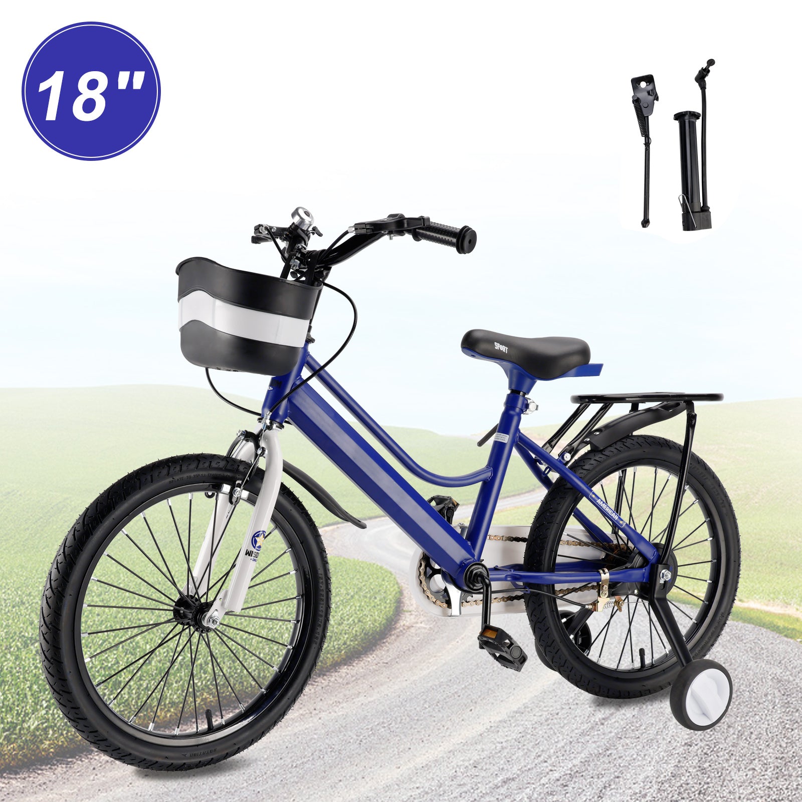 16" Kids Bike for Boys and Girls with auxiliary wheels & Rack Dark Blue