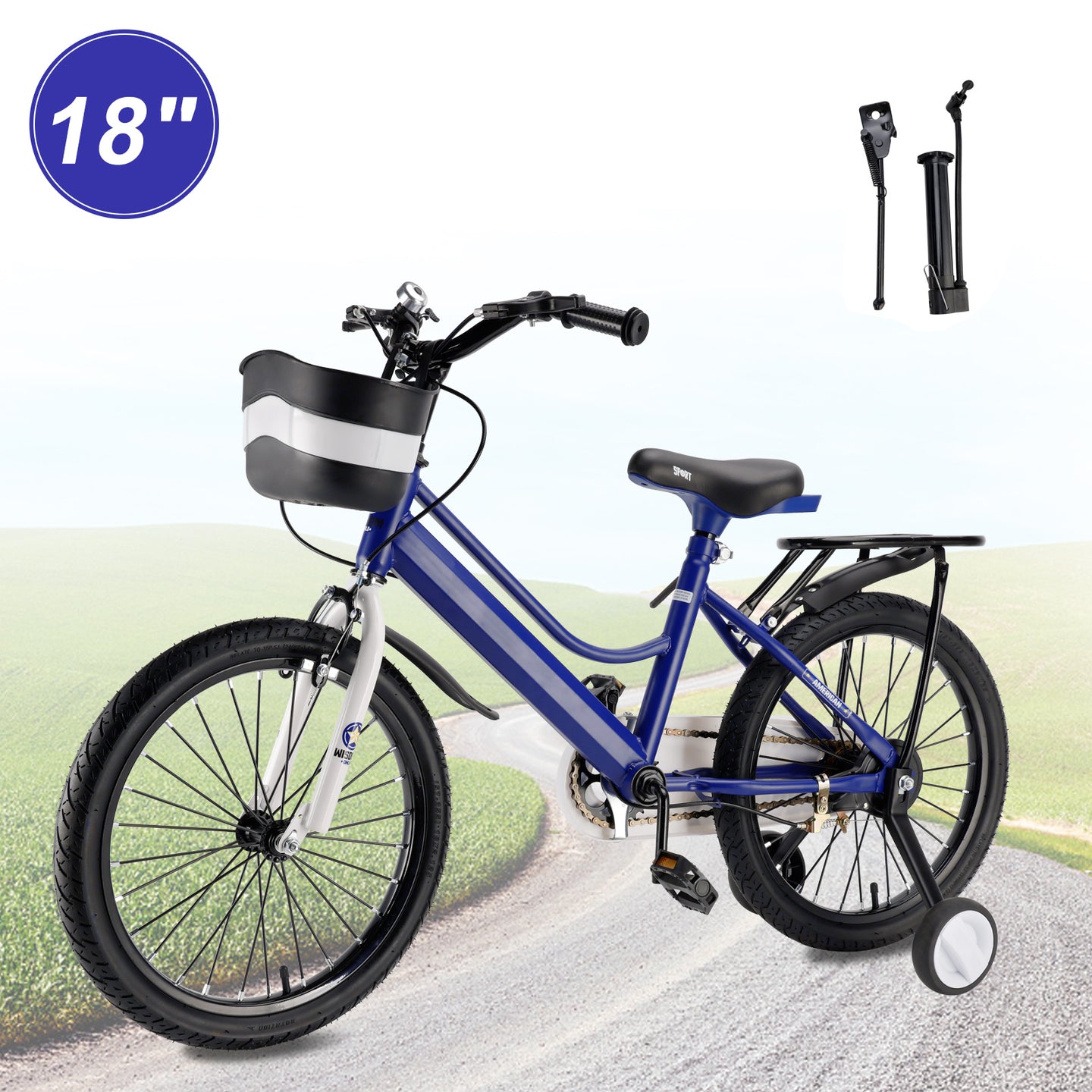 16" Kids Bike for Boys and Girls with auxiliary wheels & Rack Dark Blue