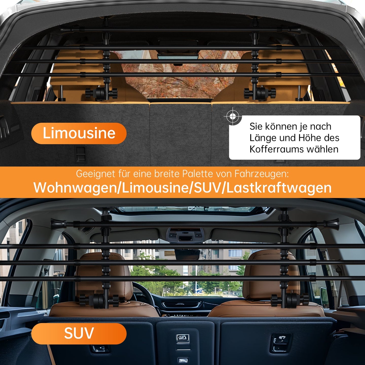 Adjustable Dog Barrier for SUV & Car Cargo Area, No-Drill Headrest Mount Pet Divider Fence