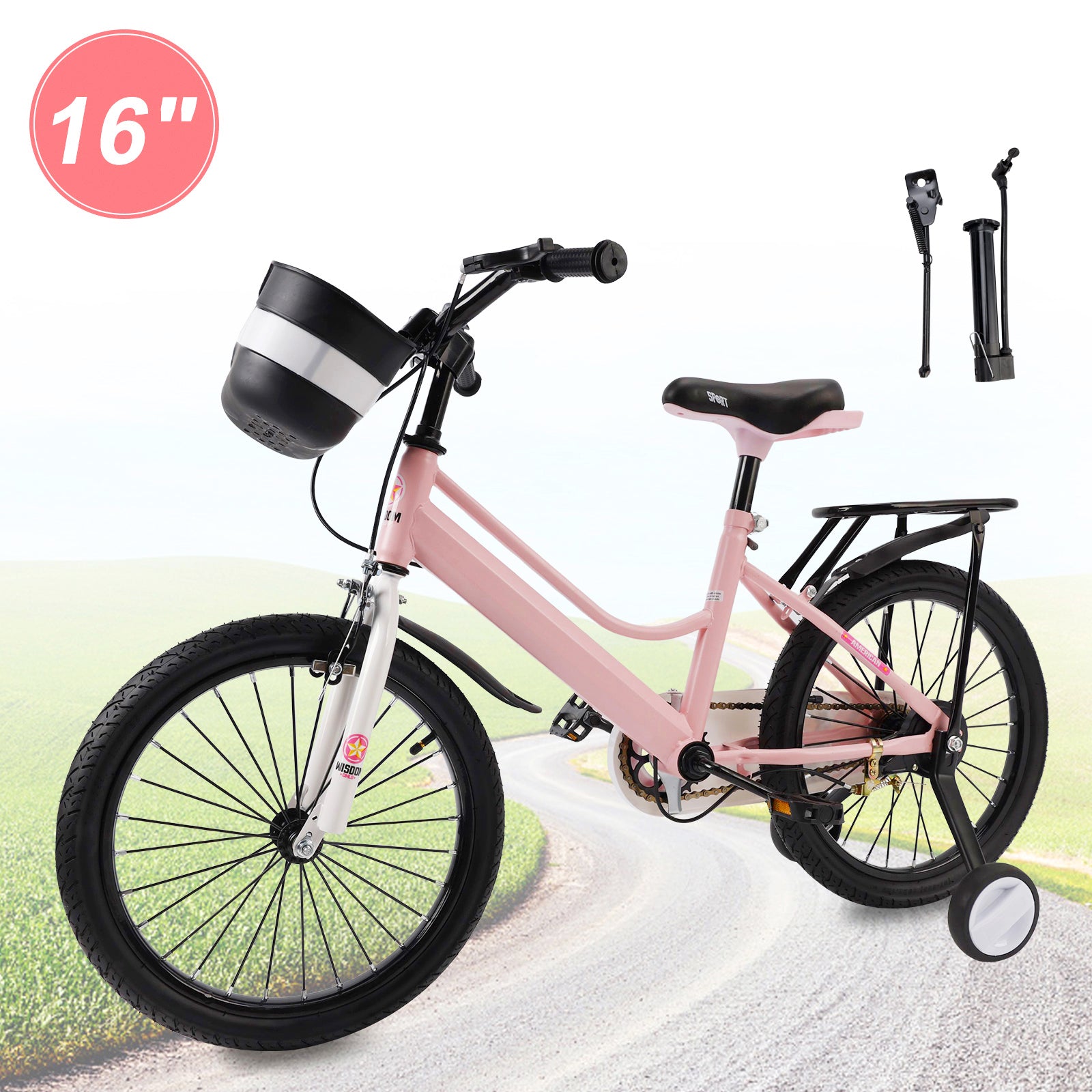 16" Kids Bike for Boys and Girls with auxiliary wheels & Rack Dark Blue