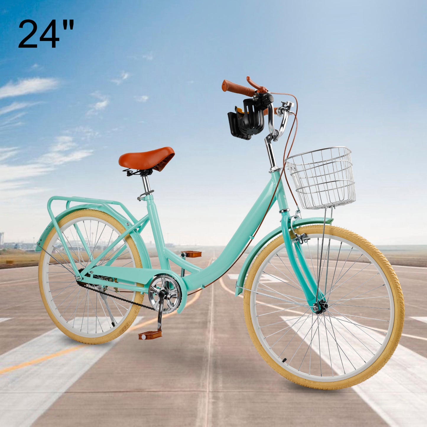24/26 inch Women City Bicycle Beach Cruiser Bike with Basket & Rack