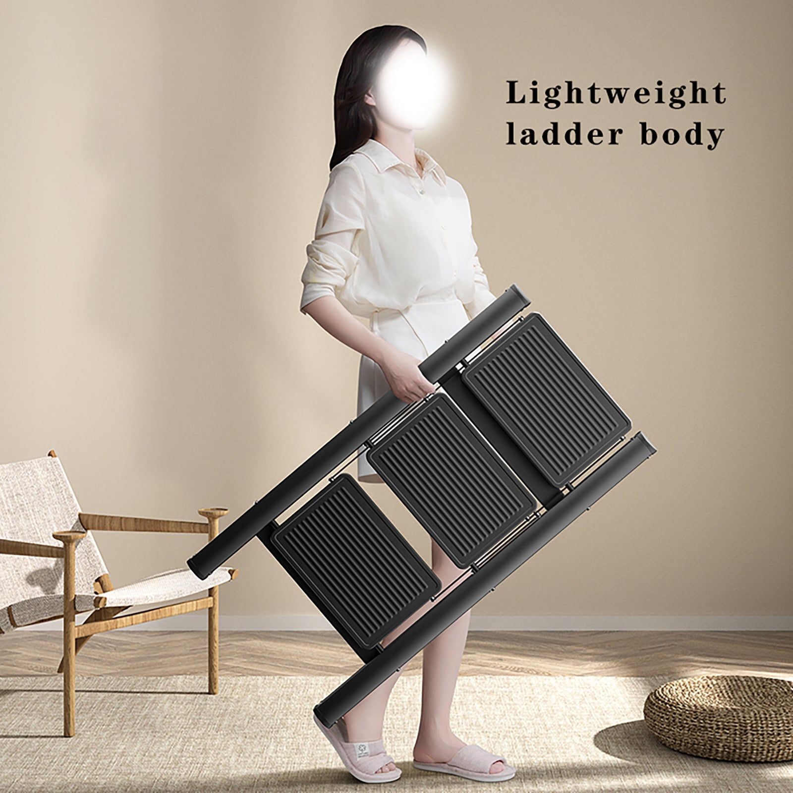 Compact Stepladder, 3 Tiers, Foldable, Aluminum, Wide, Lightweight