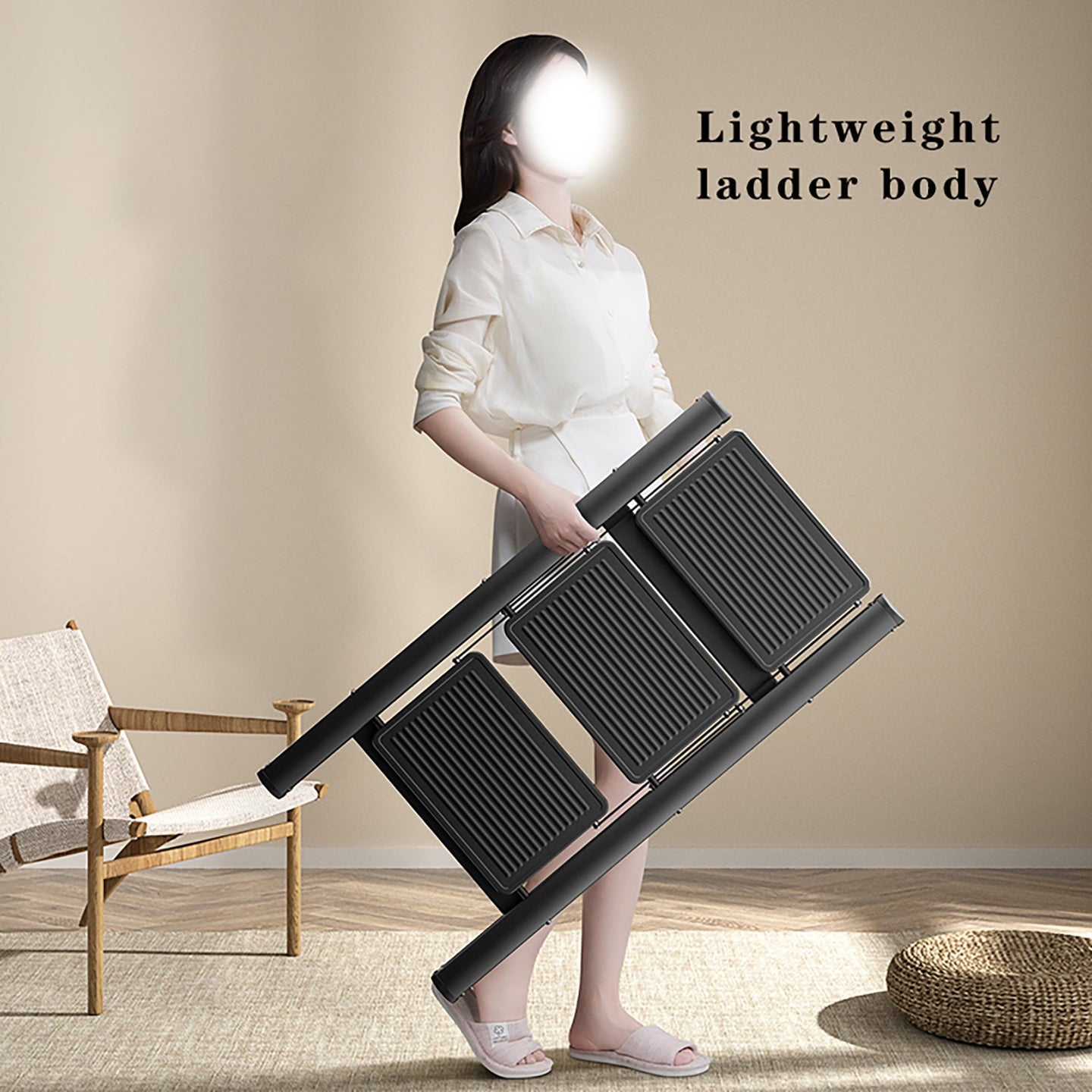 Compact Stepladder, 3 Tiers, Foldable, Aluminum, Wide, Lightweight