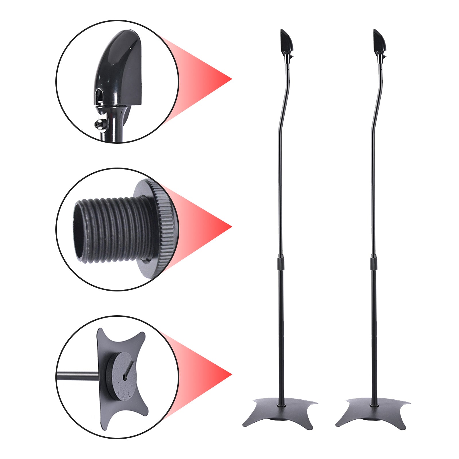 Pair of Adjustable Height Surround Sound Speaker Stands for Satellite & Bookshelf Speakers, Fits Bose, with Cable Management