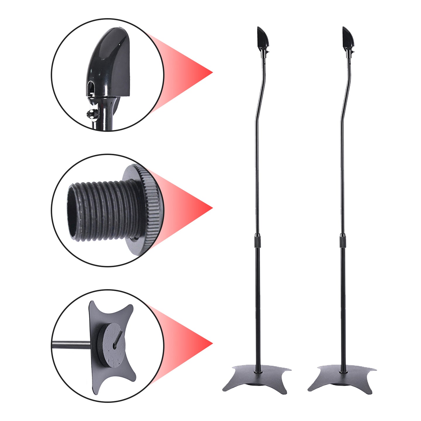 Pair of Adjustable Height Surround Sound Speaker Stands for Satellite & Bookshelf Speakers, Fits Bose, with Cable Management