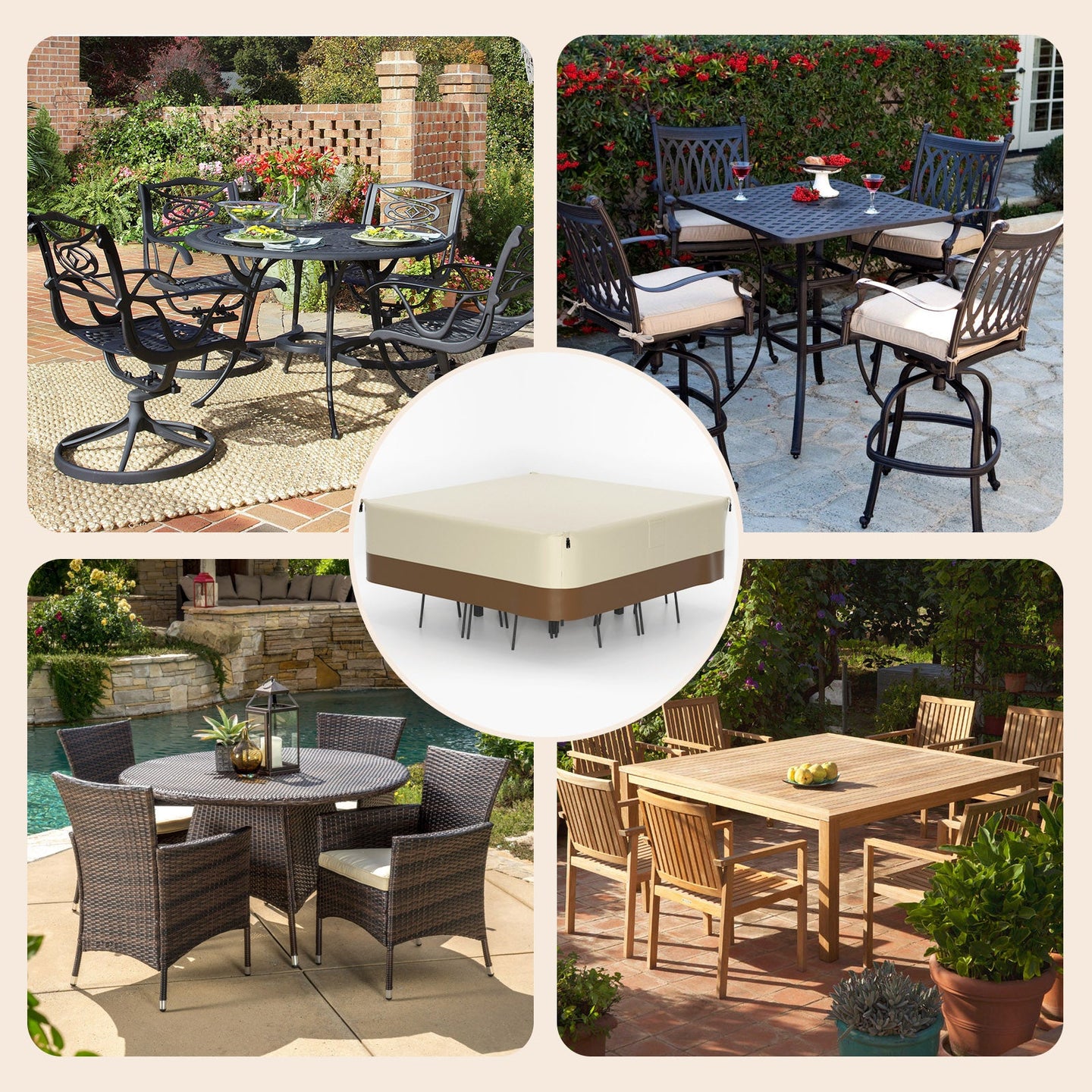 420D Waterproof Square Patio Furniture Cover – Outdoor Table & Chair Protection 249x249x71cm