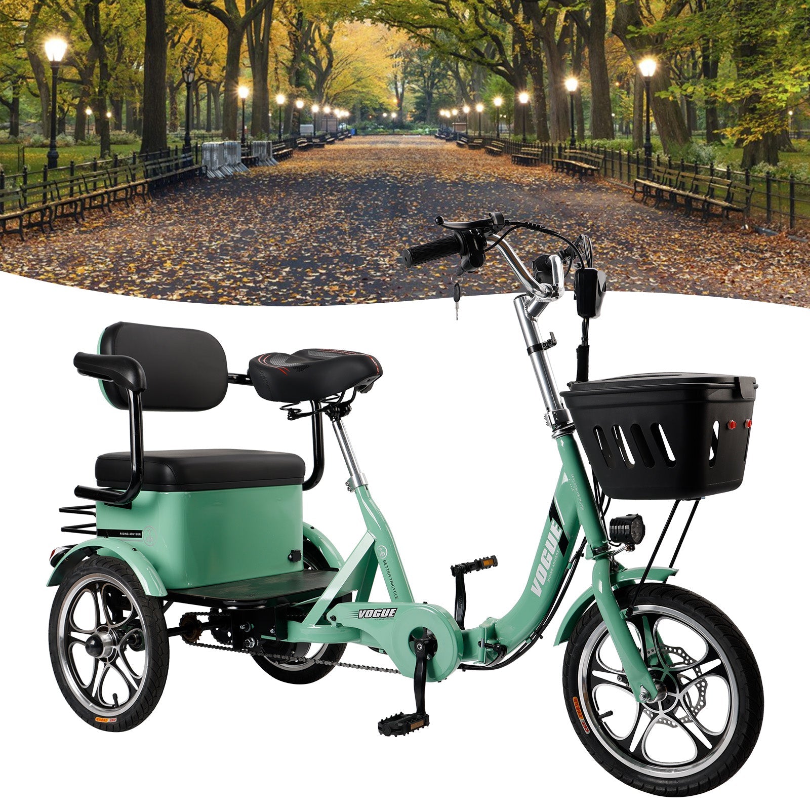 Electric Folding Tricycle 400W, 3-Wheel Bike for Adults, 48V Battery