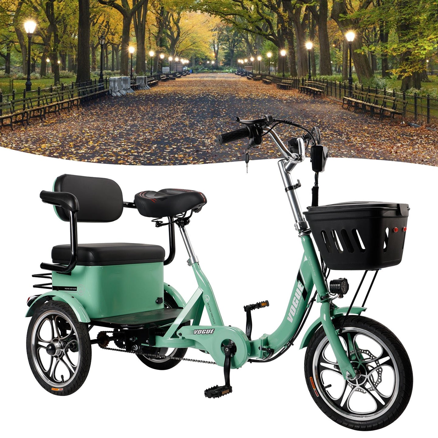 Electric Bike, 400W Folding Trike Ebike, 3 Wheel Electric Bicycle, Up to 34 Miles, 16 Tire Tricycle for Adults, Green